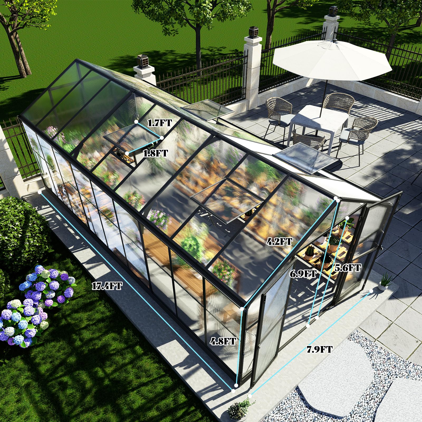 AMERLIFE 8x12x7FT Polycarbonate Greenhouse, Walk in Greenhouse with Quick-Connect System, Green House with 4 Vent Windows and Swing Lockable Door, Greenhouses for Outdoors, Sunroom Black