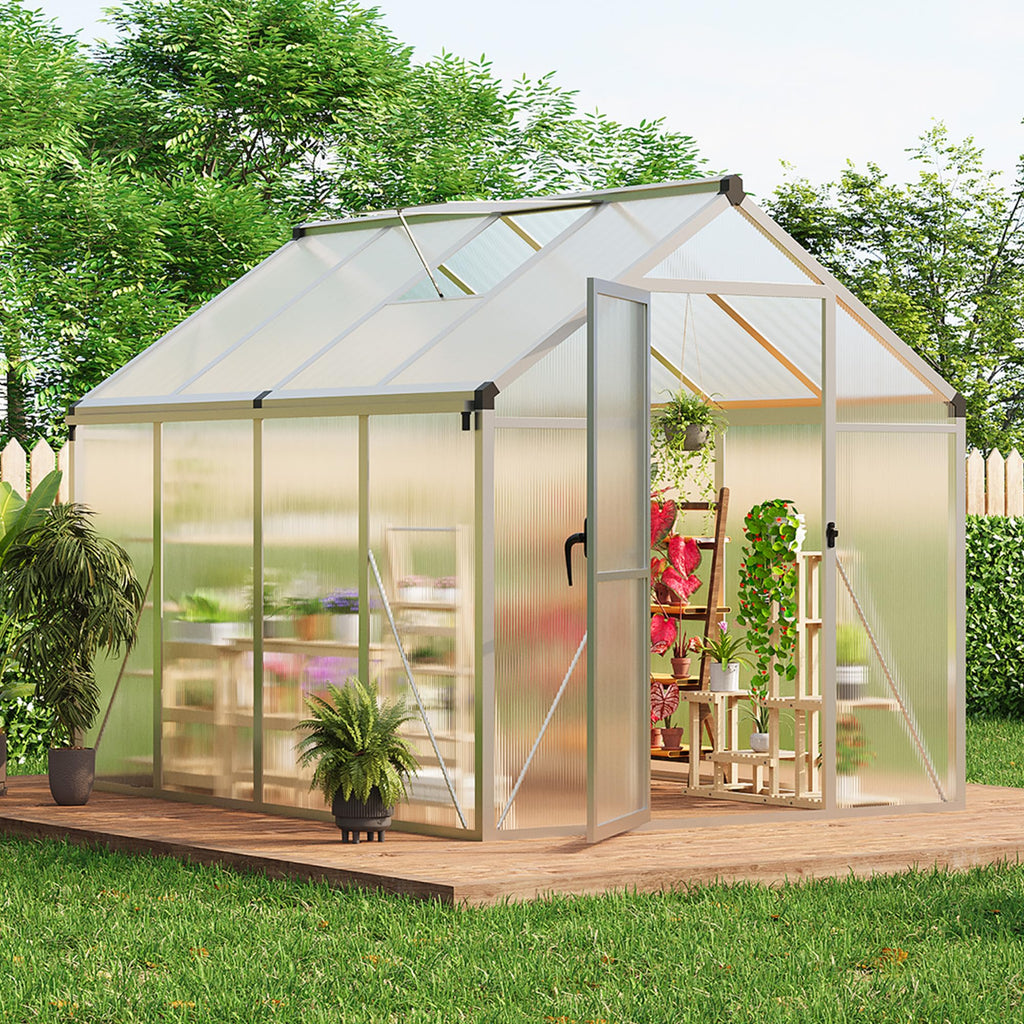 8×10 FT Greenhouse, Large Walk in Greenhouses for Outdoors and Garden Planting, Polycarbonate Greenhouse with Enhanced Aluminum Frame, Green Houses with Quick Setup Structure and Roof Vent, Green