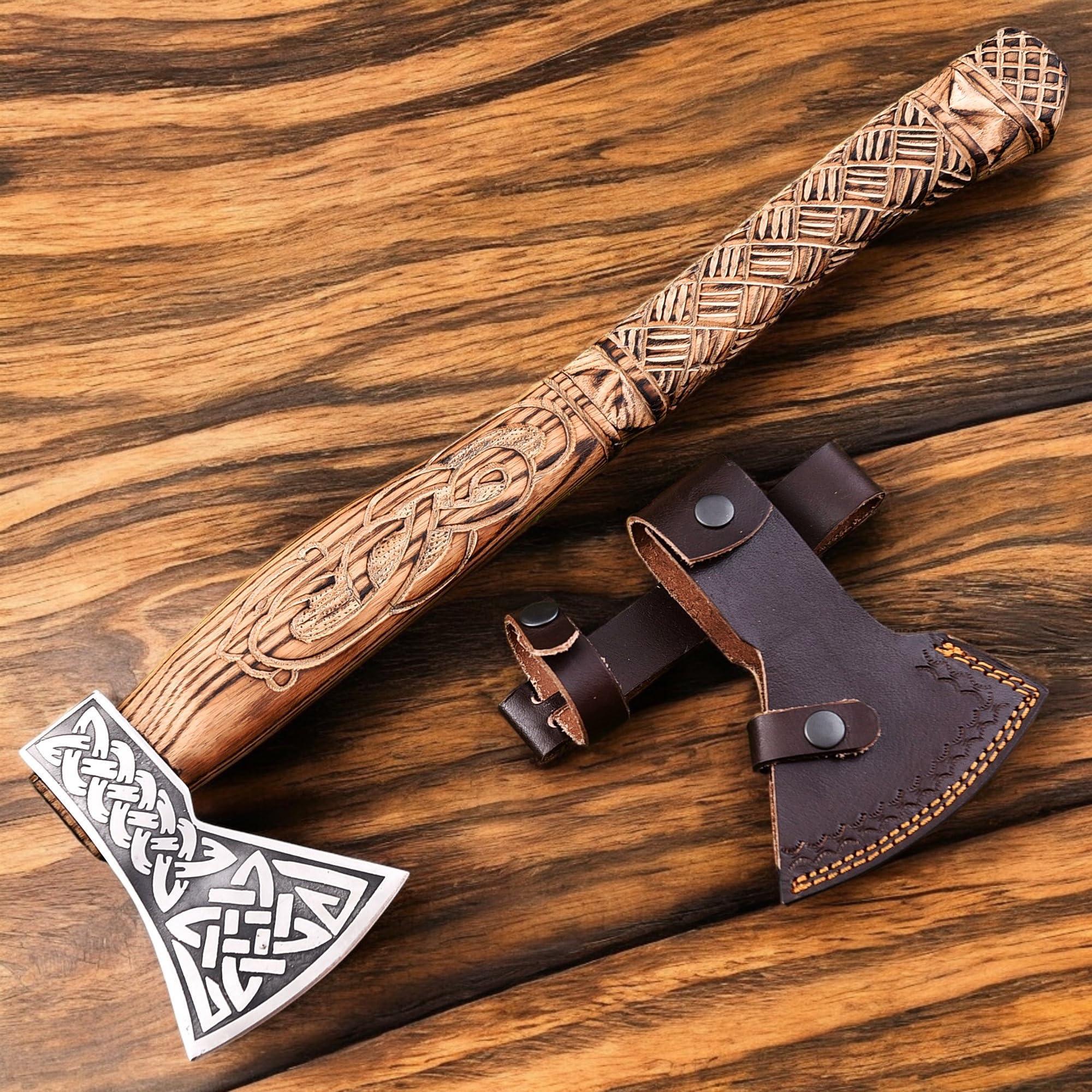 Poshland AX-7001 Custom Gift Forged Carbon Steel Viking Axe with Rose Wood Shaft, Double Edge Axe - Unique Gift Market