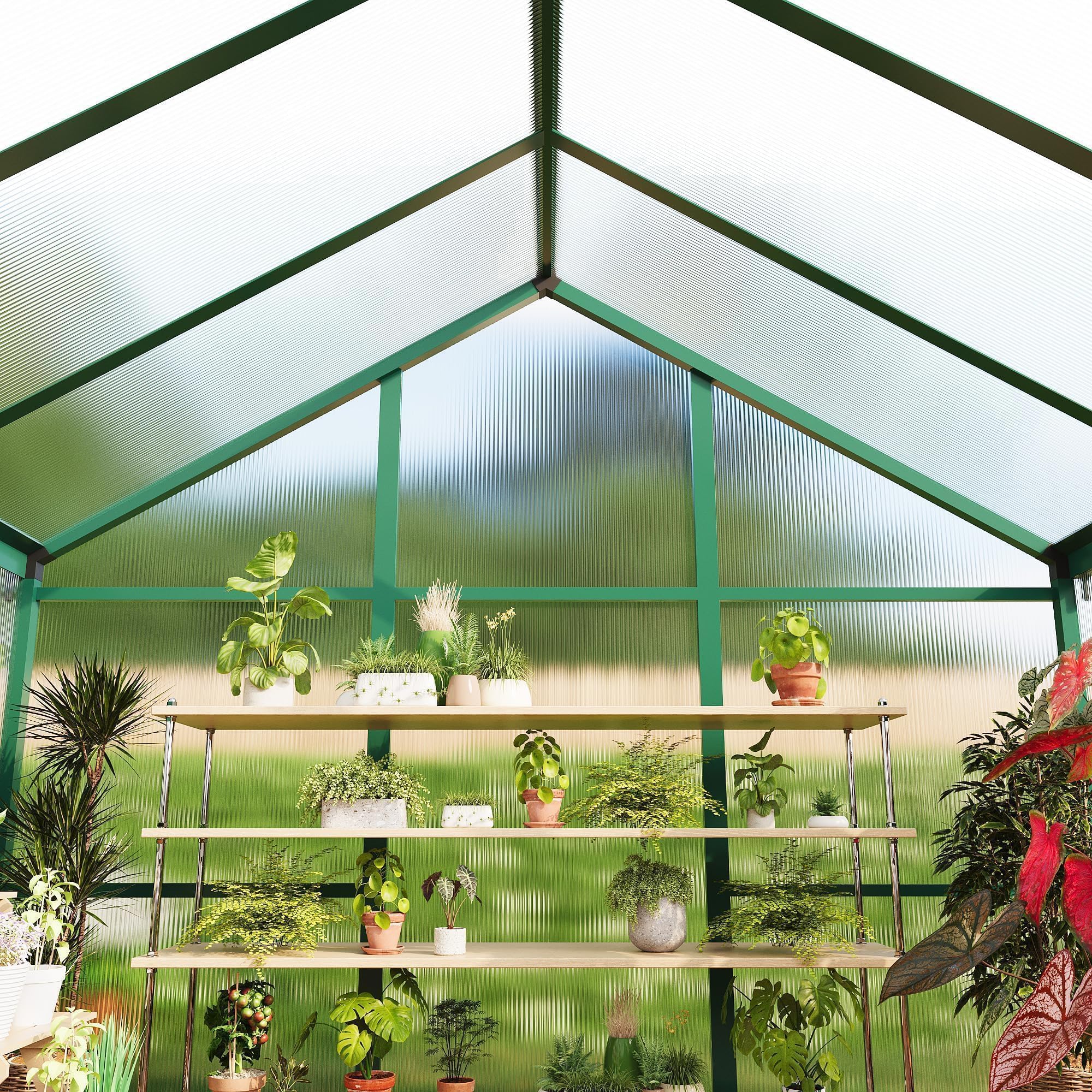 6×8FT Greenhouses for Outdoors, Aluminum Polycarbonate Greenhouses with Roof Vent - Heavy-Duty Walk-in Green Houses for All-Season Backyard Gardening