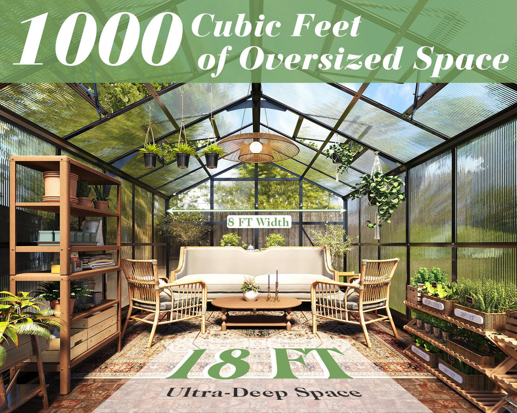 Jocisland 8x12x7.5 FT Greenhouse - Outdoor Aluminum Polycarbonate Greenhouse with Ventilation and Rain Gutter, 4 Swing Doors with Hook, Walk in Greenhouse for Outdoors Backyard Garden, Black - Unique Gift Market