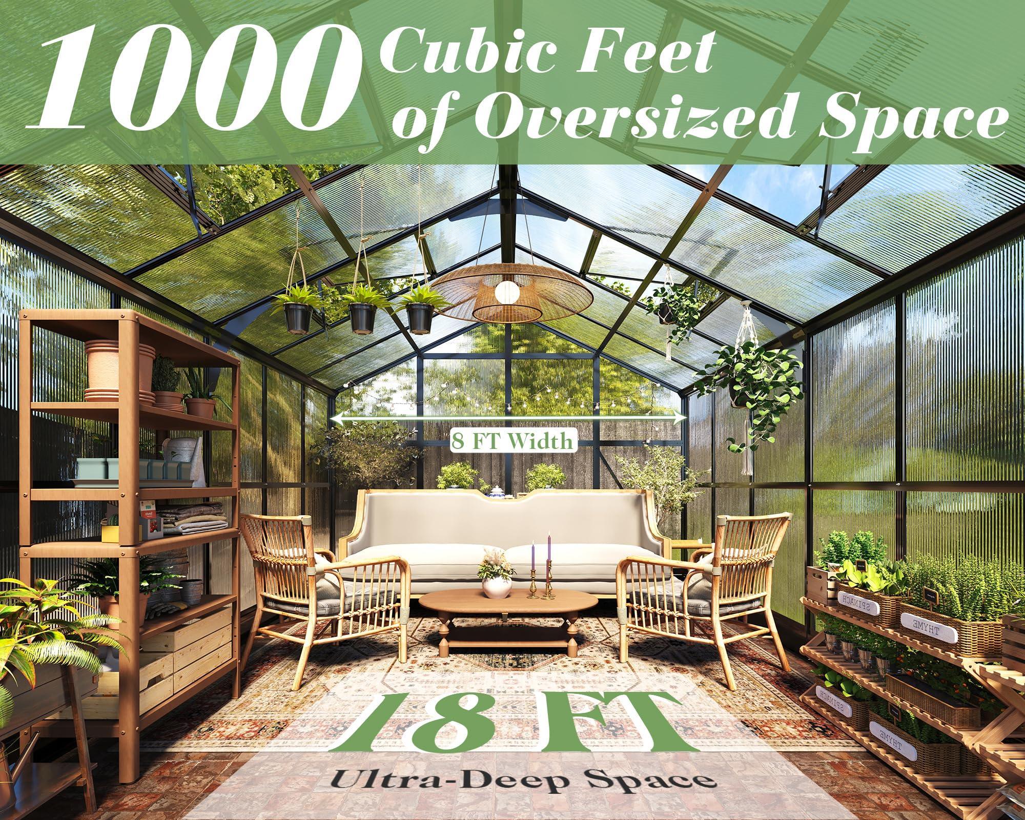 Jocisland 8x12x7.5 FT Greenhouse - Outdoor Aluminum Polycarbonate Greenhouse with Ventilation and Rain Gutter, 4 Swing Doors with Hook, Walk in Greenhouse for Outdoors Backyard Garden, Black - Unique Gift Market