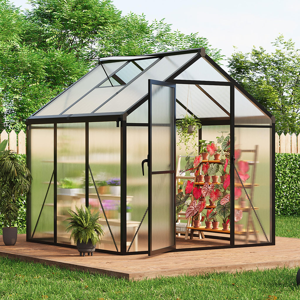 8×10 FT Greenhouse, Large Walk in Greenhouses for Outdoors and Garden Planting, Polycarbonate Greenhouse with Enhanced Aluminum Frame, Green Houses with Quick Setup Structure and Roof Vent, Green