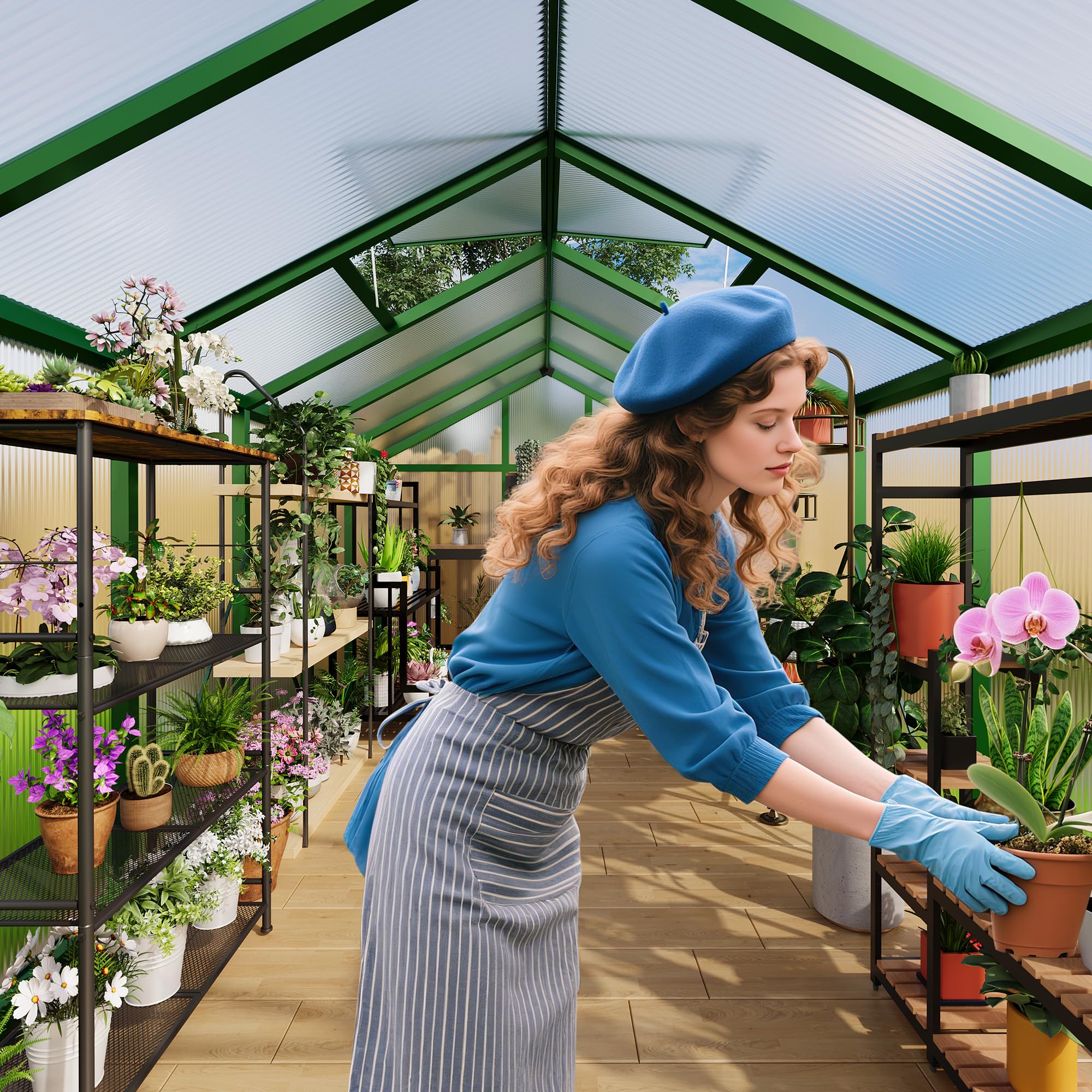 8×10 FT Greenhouse, Large Walk in Greenhouses for Outdoors and Garden Planting, Polycarbonate Greenhouse with Enhanced Aluminum Frame, Green Houses with Quick Setup Structure and Roof Vent, Green