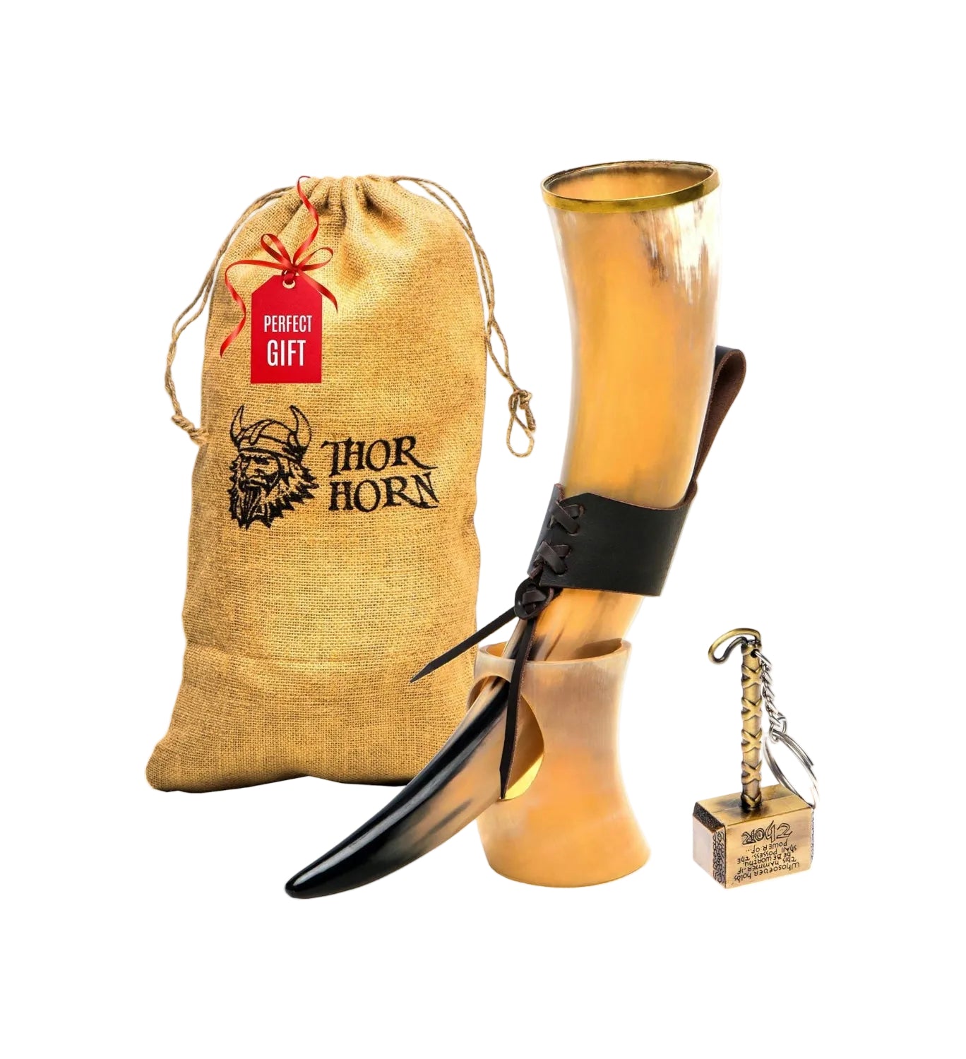 Viking Drinking Horn with Stand - Unique Gifts for Men, Large 15-20 Oz Natural Ox Horn Cool Unique Beer Gift for Brother or Dad, Home Decor Accessories Handcrafted for Mead, Ale, and More - Unique Gift Market