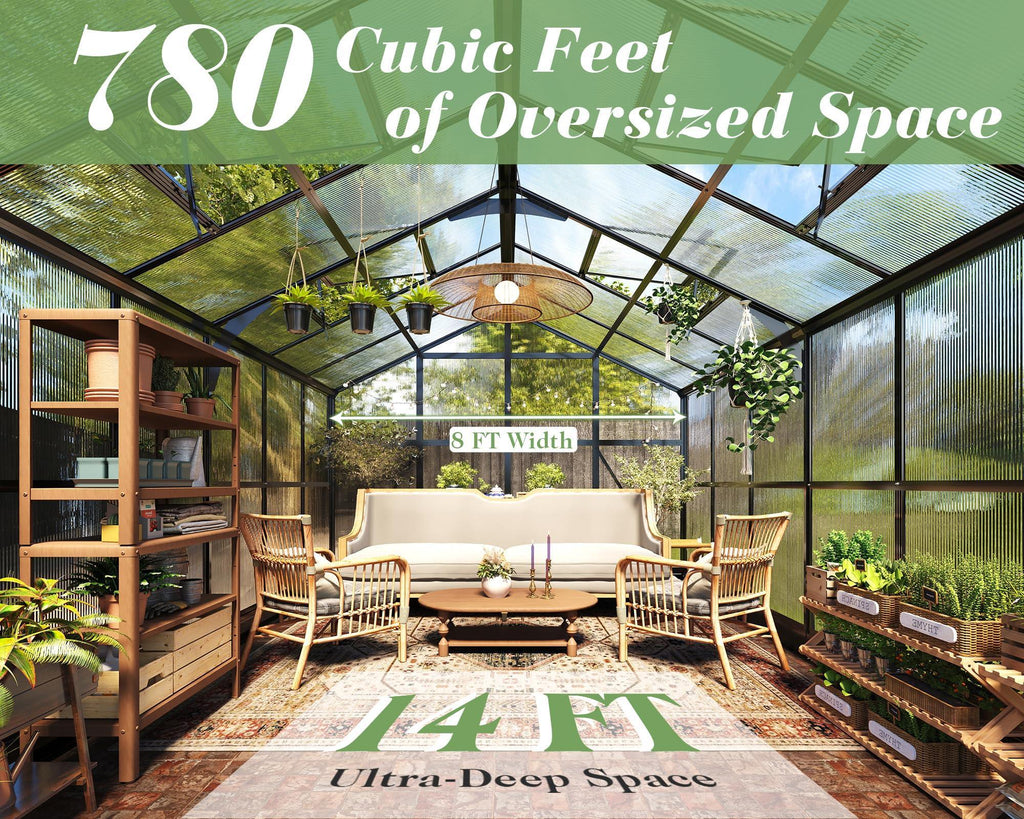 Jocisland 8x12x7.5 FT Greenhouse - Outdoor Aluminum Polycarbonate Greenhouse with Ventilation and Rain Gutter, 4 Swing Doors with Hook, Walk in Greenhouse for Outdoors Backyard Garden, Black - Unique Gift Market