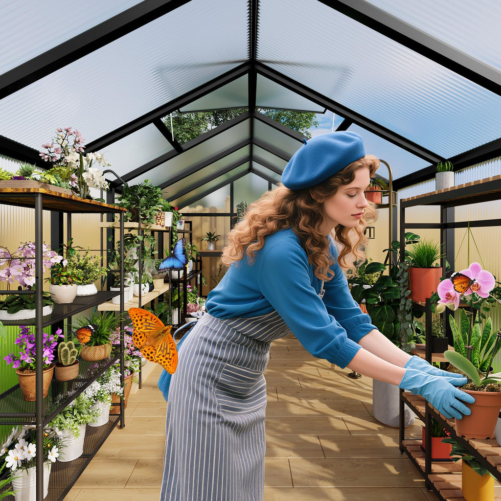 8×10 FT Greenhouse, Large Walk in Greenhouses for Outdoors and Garden Planting, Polycarbonate Greenhouse with Enhanced Aluminum Frame, Green Houses with Quick Setup Structure and Roof Vent, Green