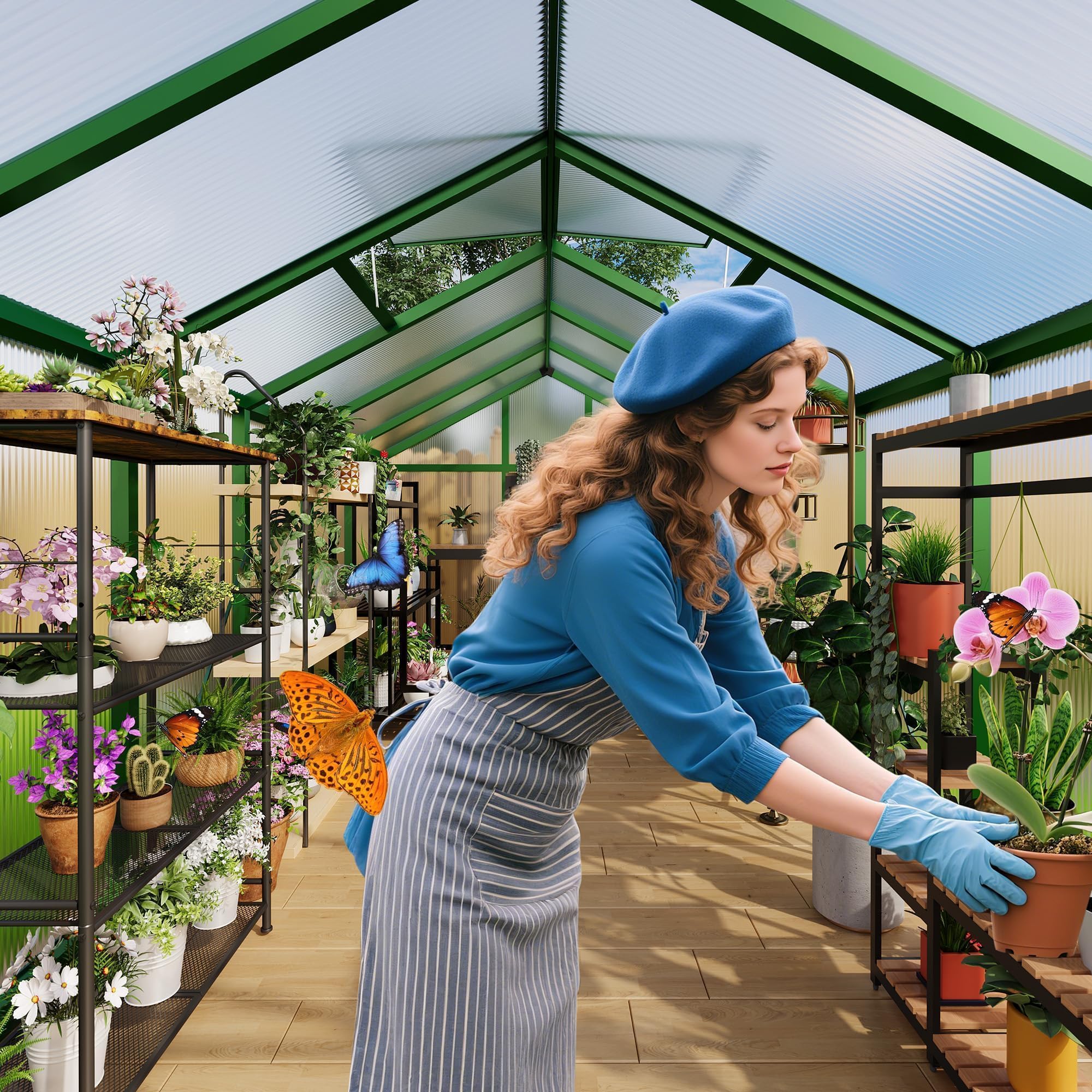 6×8FT Greenhouses for Outdoors, Aluminum Polycarbonate Greenhouses with Roof Vent - Heavy-Duty Walk-in Green Houses for All-Season Backyard Gardening