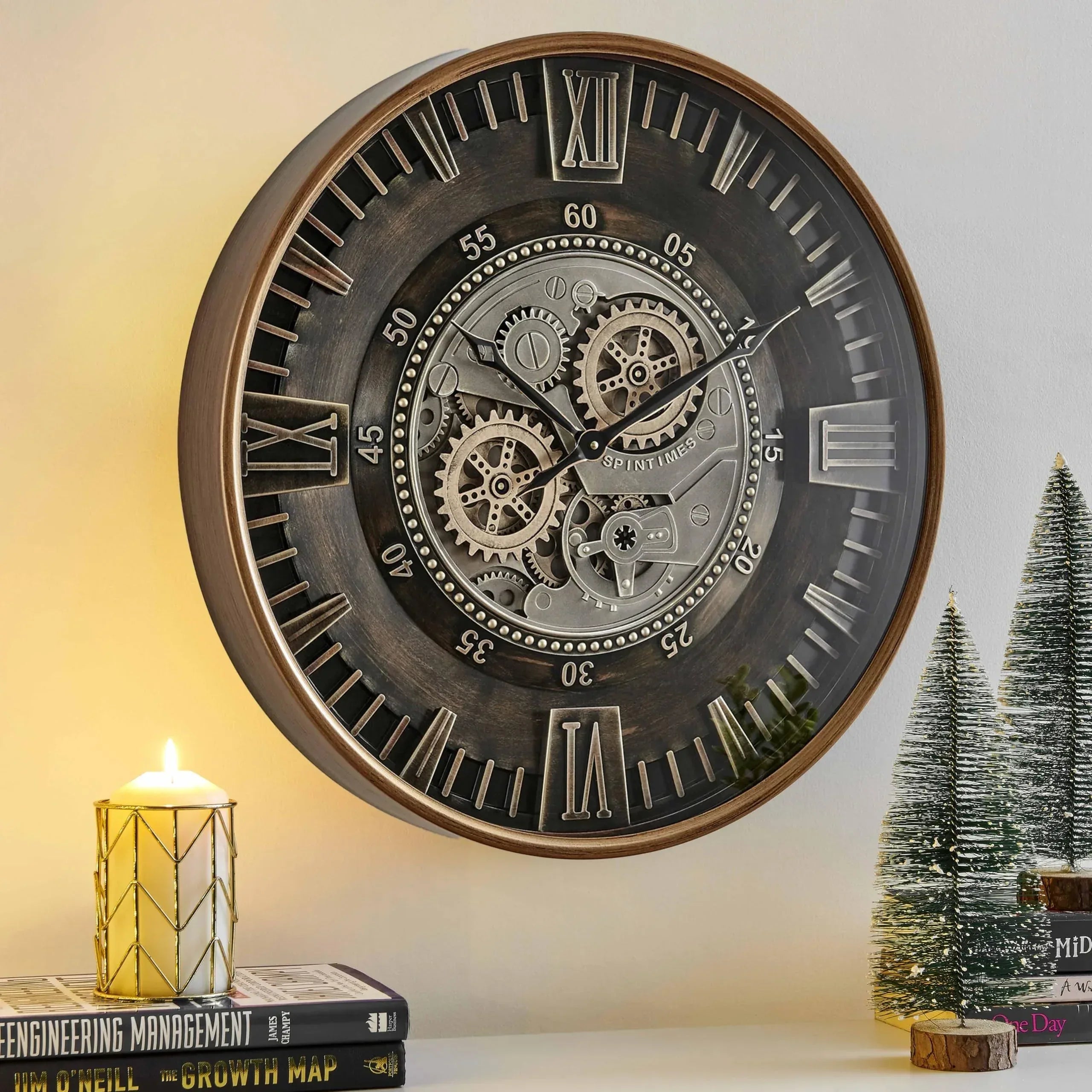 CLXEAST 24 Inch Large Moving Gear Wall Clock for Farmhouse Living Room Decor,Vintage Industrial Bronze Gold Metal Wall Clock for Home Office,House Warming Gifts New Home - Unique Gift Market