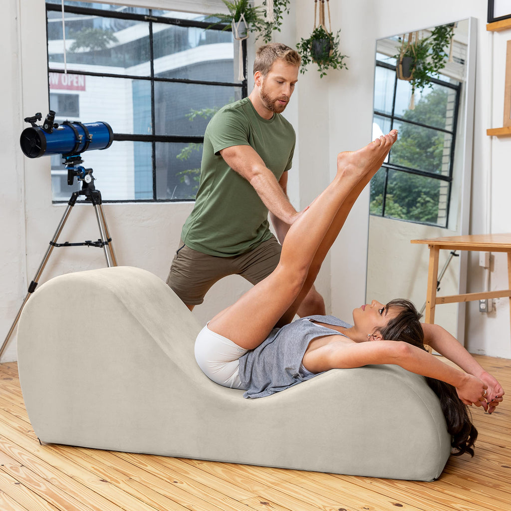 Avana Sleek Chaise Lounge for Yoga, Stretching, Relaxation-Made in The USA, 60D x 18W x 26H Inch, Ink Blue