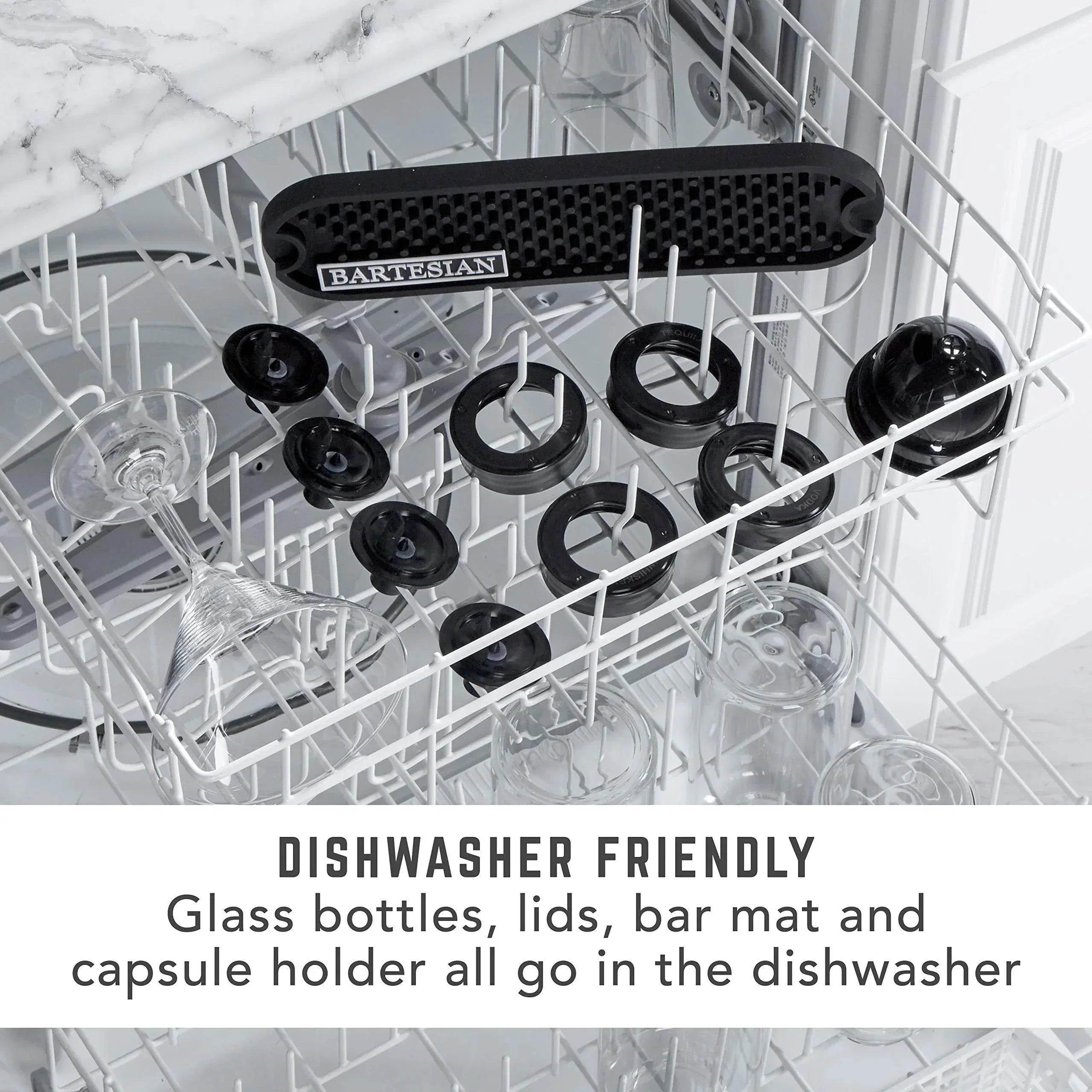 Bartesian Professional Cocktail Machine and Margarita Maker - High Capacity Bar Cocktail Mixer with 5 Premium Glass Bottles for Parties and Entertaining - Push-Button Technology and Easy Clean Design - Unique Gift Market