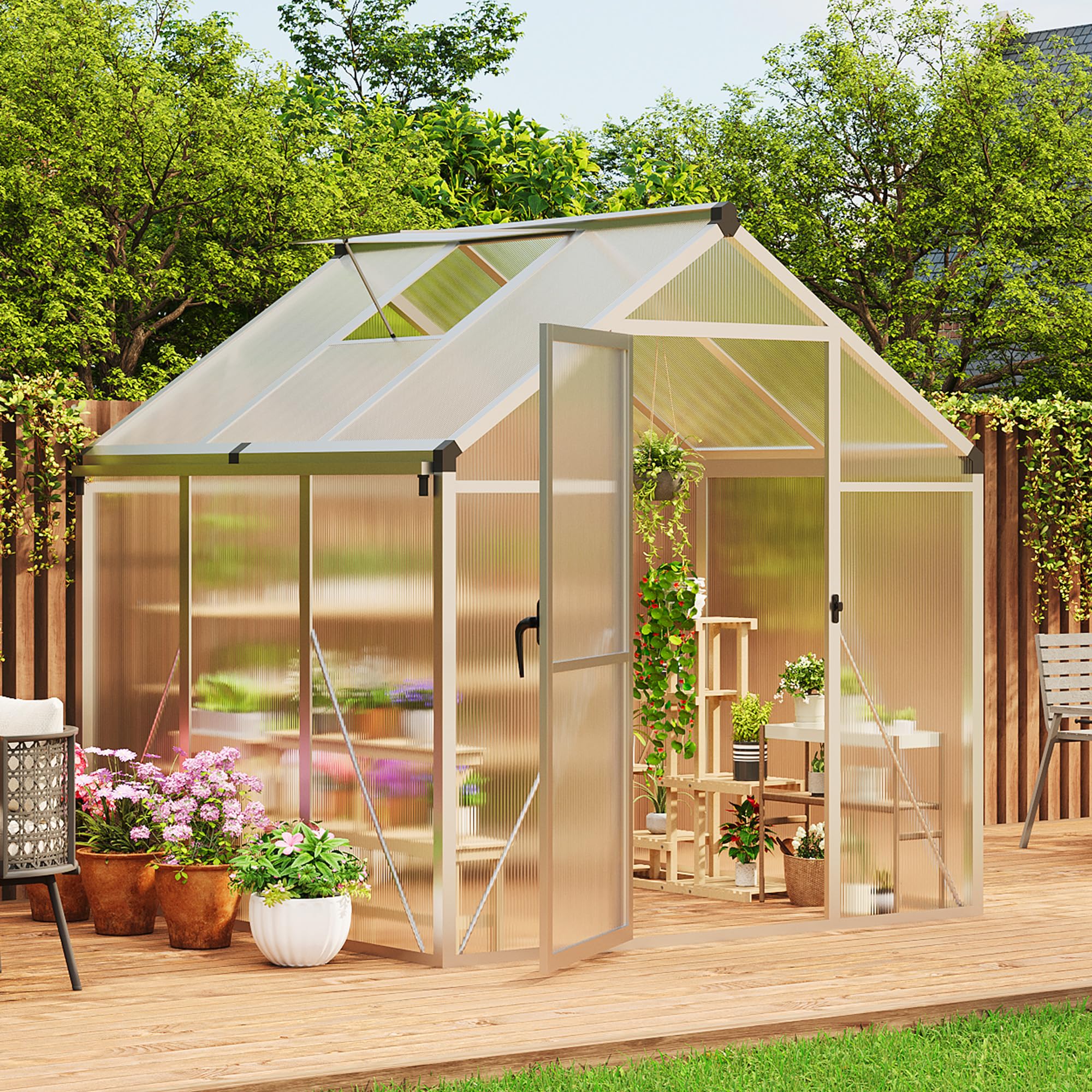 8×10 FT Greenhouse, Large Walk in Greenhouses for Outdoors and Garden Planting, Polycarbonate Greenhouse with Enhanced Aluminum Frame, Green Houses with Quick Setup Structure and Roof Vent, Green