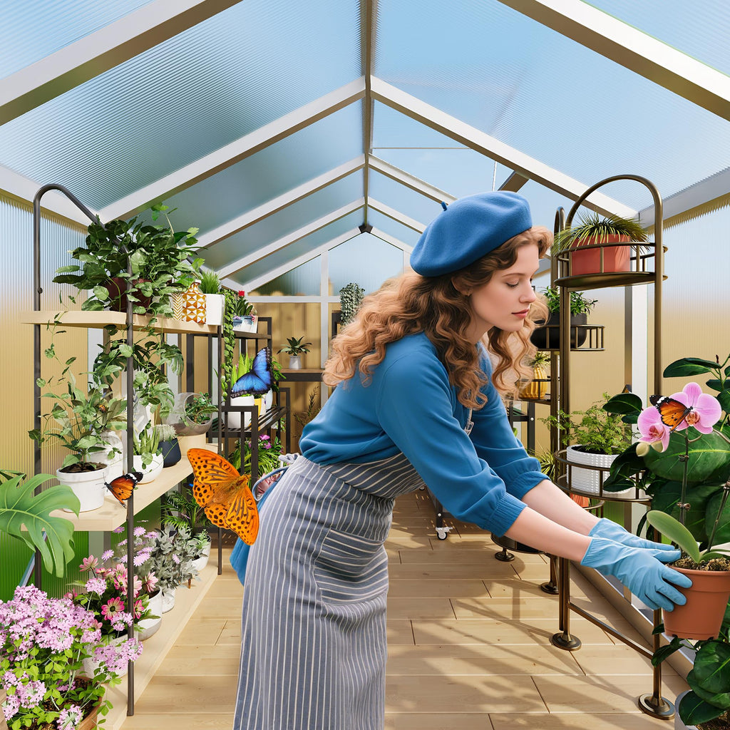 8×10 FT Greenhouse, Large Walk in Greenhouses for Outdoors and Garden Planting, Polycarbonate Greenhouse with Enhanced Aluminum Frame, Green Houses with Quick Setup Structure and Roof Vent, Green