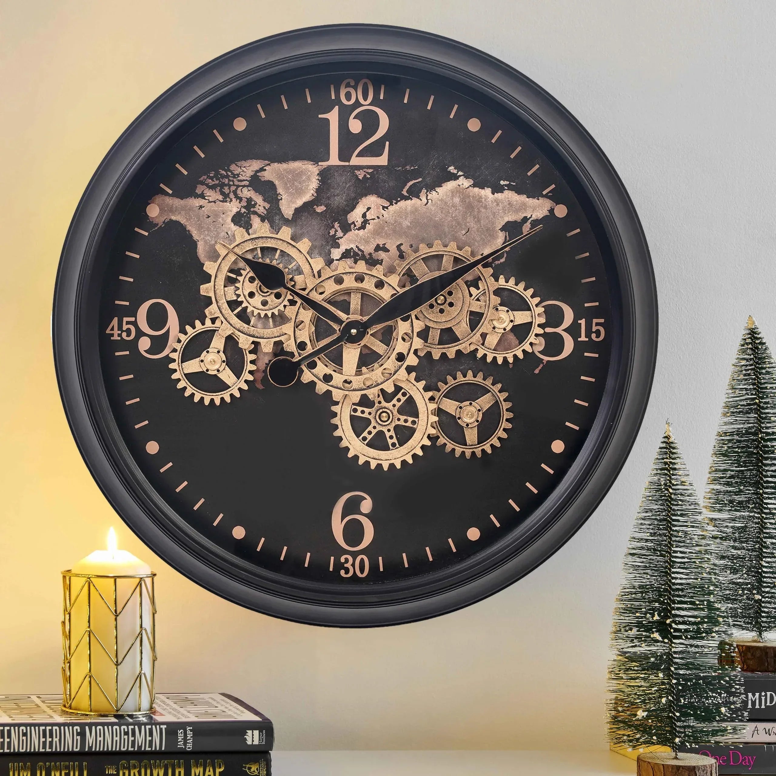 CLXEAST 24 Inch Large Moving Gear Wall Clock for Farmhouse Living Room Decor,Vintage Industrial Bronze Gold Metal Wall Clock for Home Office,House Warming Gifts New Home - Unique Gift Market