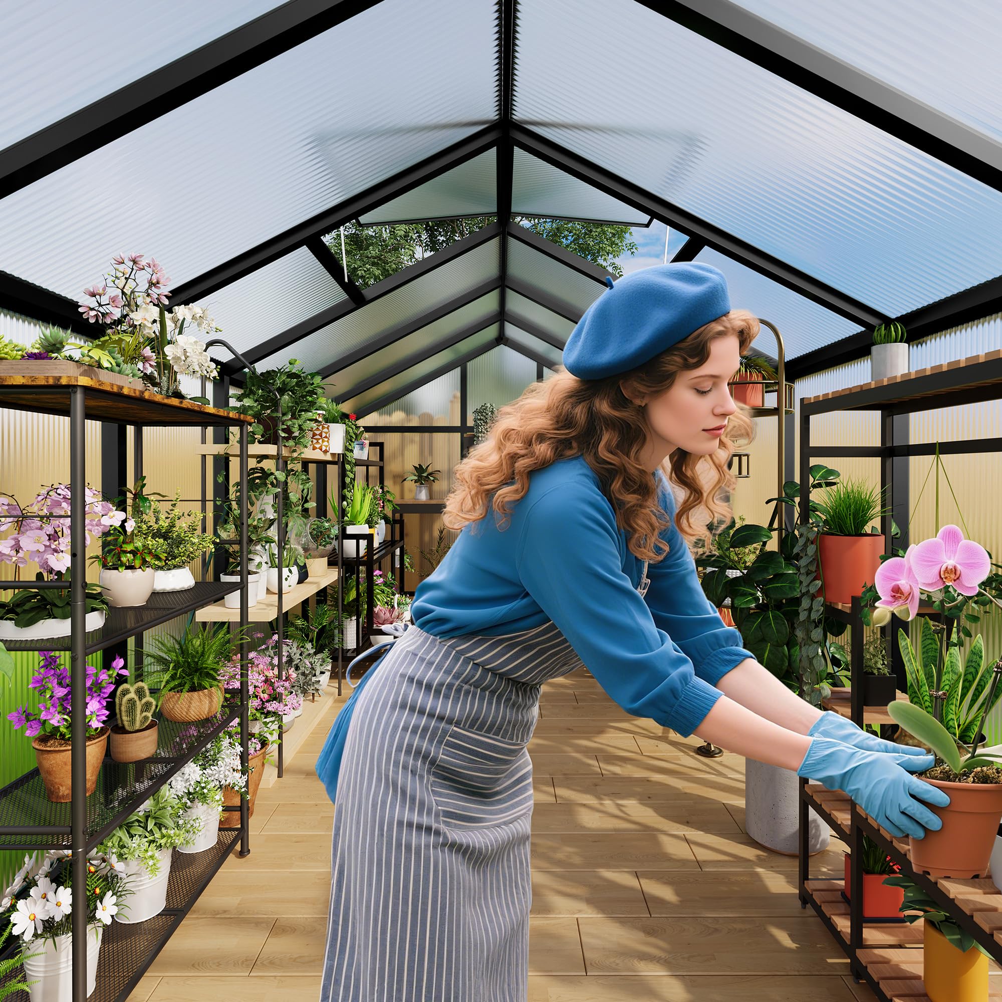 8×10 FT Greenhouse, Large Walk in Greenhouses for Outdoors and Garden Planting, Polycarbonate Greenhouse with Enhanced Aluminum Frame, Green Houses with Quick Setup Structure and Roof Vent, Green