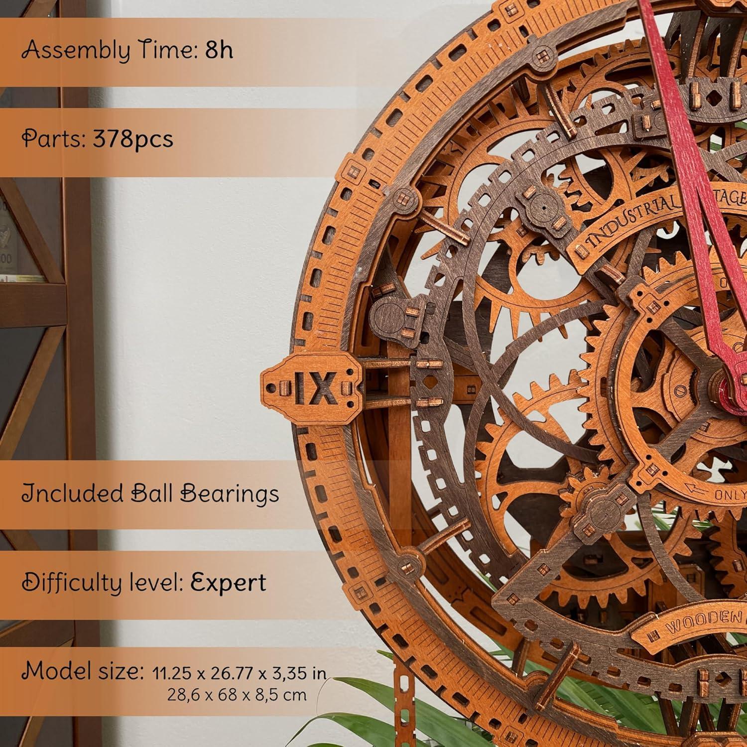 WOODEN.CITY Steampunk 3D Puzzle Clock – DIY Mechanical Wall Clock Kit for Adults – Unique Engineering Gift and Vintage Décor - 3D Wooden Puzzles for Adults - Unique Gift Market