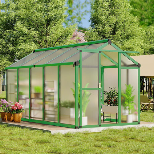 6×8FT Greenhouses for Outdoors, Aluminum Polycarbonate Greenhouses with Roof Vent - Heavy-Duty Walk-in Green Houses for All-Season Backyard Gardening