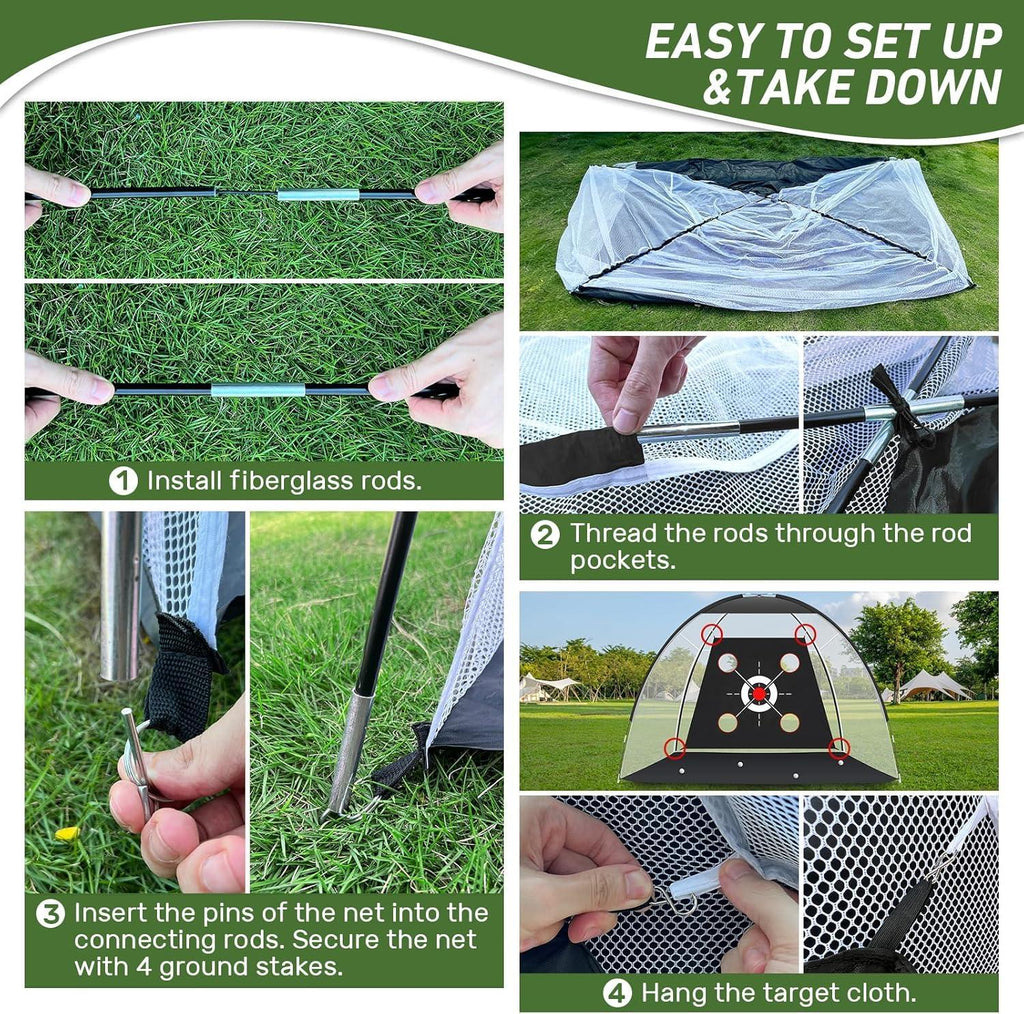 Golf Net with Practice Mat,Golf Hitting Aid Nets 10x7FT for Backyard Driving Chipping Training Swing with Target Mat Balls for Outdoor Indoor，Gifts for Men Dad Him and Golfer - Unique Gift Market