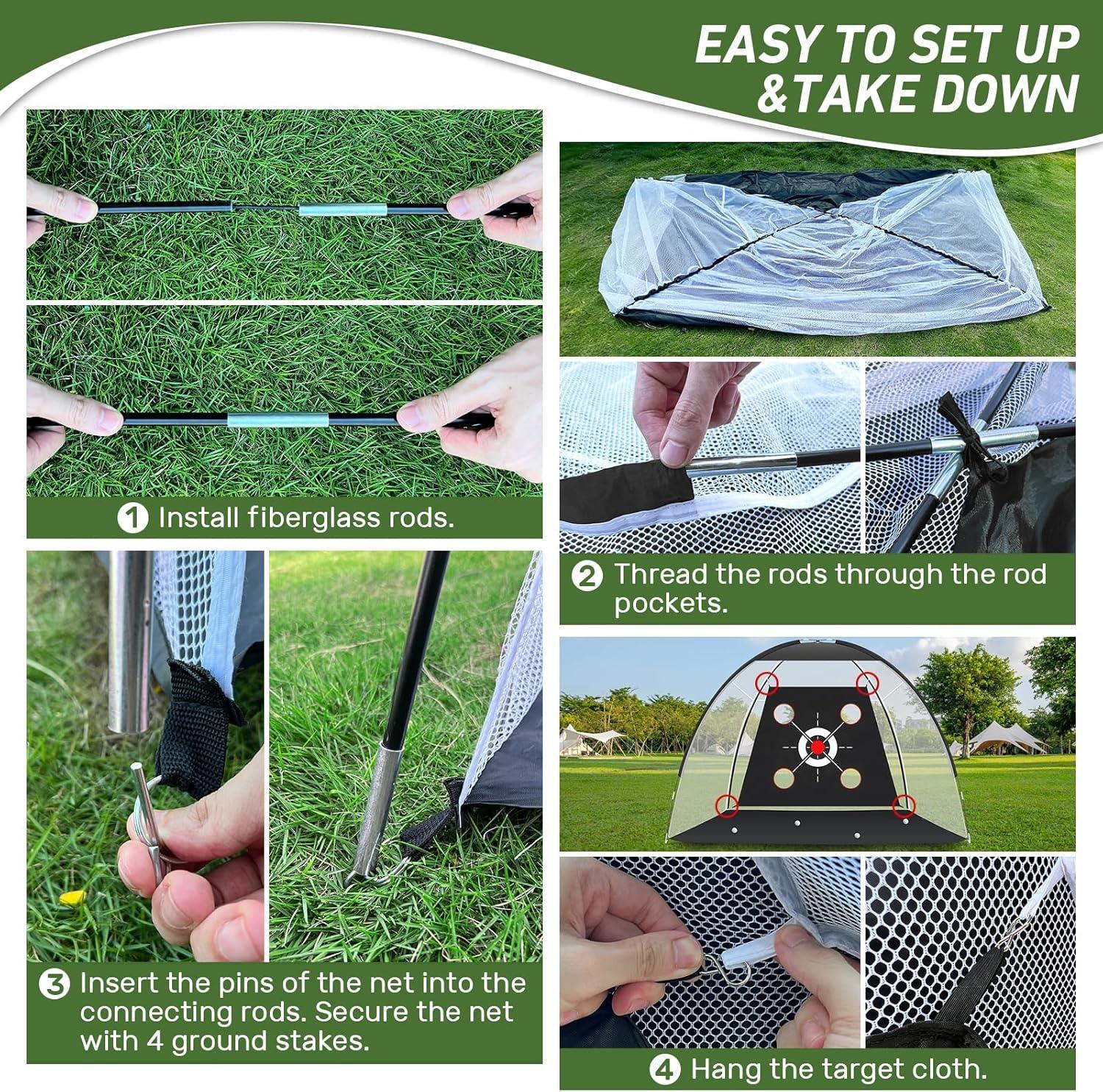 Golf Net with Practice Mat,Golf Hitting Aid Nets 10x7FT for Backyard Driving Chipping Training Swing with Target Mat Balls for Outdoor Indoor，Gifts for Men Dad Him and Golfer - Unique Gift Market
