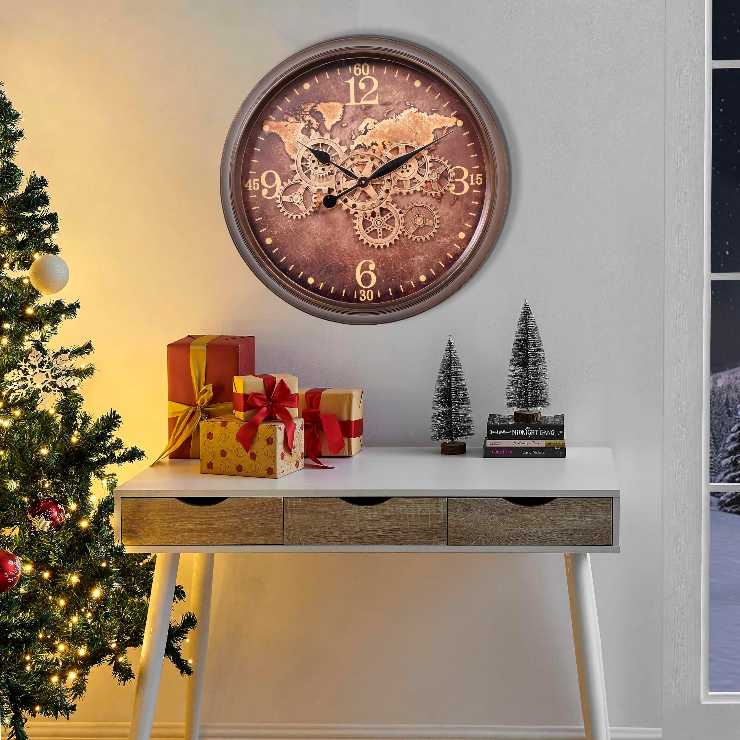CLXEAST 24 Inch Large Moving Gear Wall Clock for Farmhouse Living Room Decor,Vintage Industrial Bronze Gold Metal Wall Clock for Home Office,House Warming Gifts New Home - Unique Gift Market