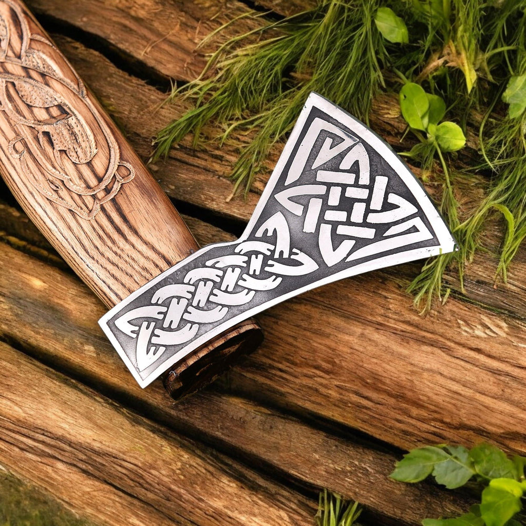 Poshland AX-7001 Custom Gift Forged Carbon Steel Viking Axe with Rose Wood Shaft, Double Edge Axe - Unique Gift Market