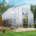 6’ x 9’ Greenhouse for Outdoors, Windproof Robust Aluminum Walk-in Greenhouse with Roof Vent Window for Garden, Backyards Plants, Easy Assembly, Silver