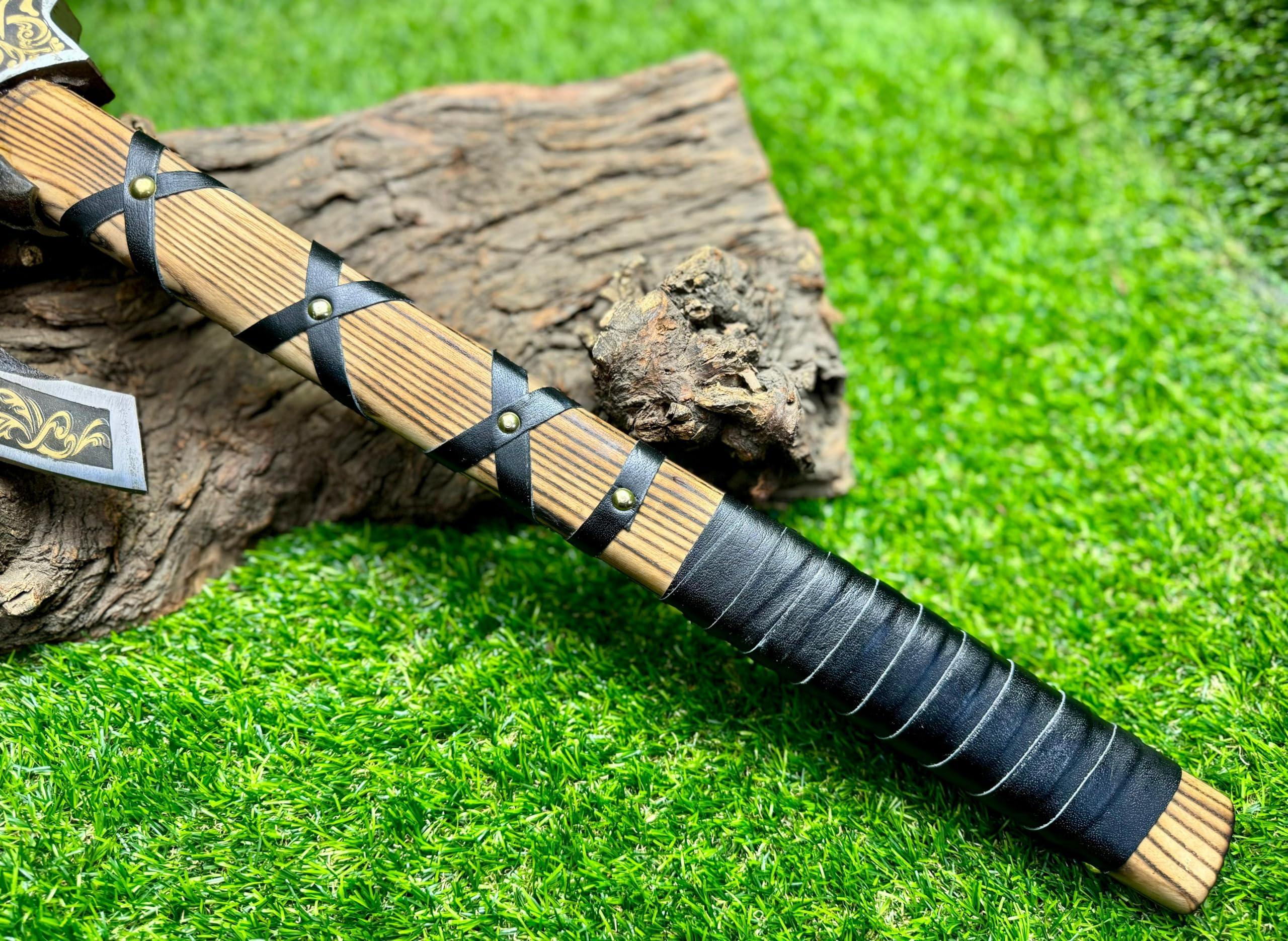 Poshland AX-7001 Custom Gift Forged Carbon Steel Viking Axe with Rose Wood Shaft, Double Edge Axe - Unique Gift Market