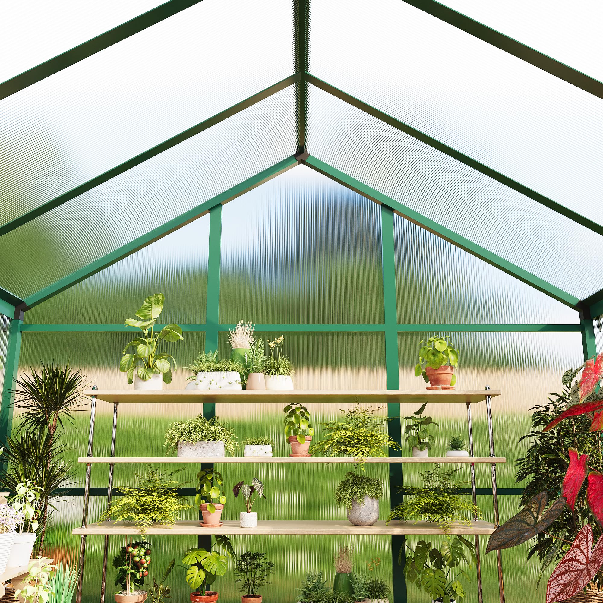 8×10 FT Greenhouse, Large Walk in Greenhouses for Outdoors and Garden Planting, Polycarbonate Greenhouse with Enhanced Aluminum Frame, Green Houses with Quick Setup Structure and Roof Vent, Green
