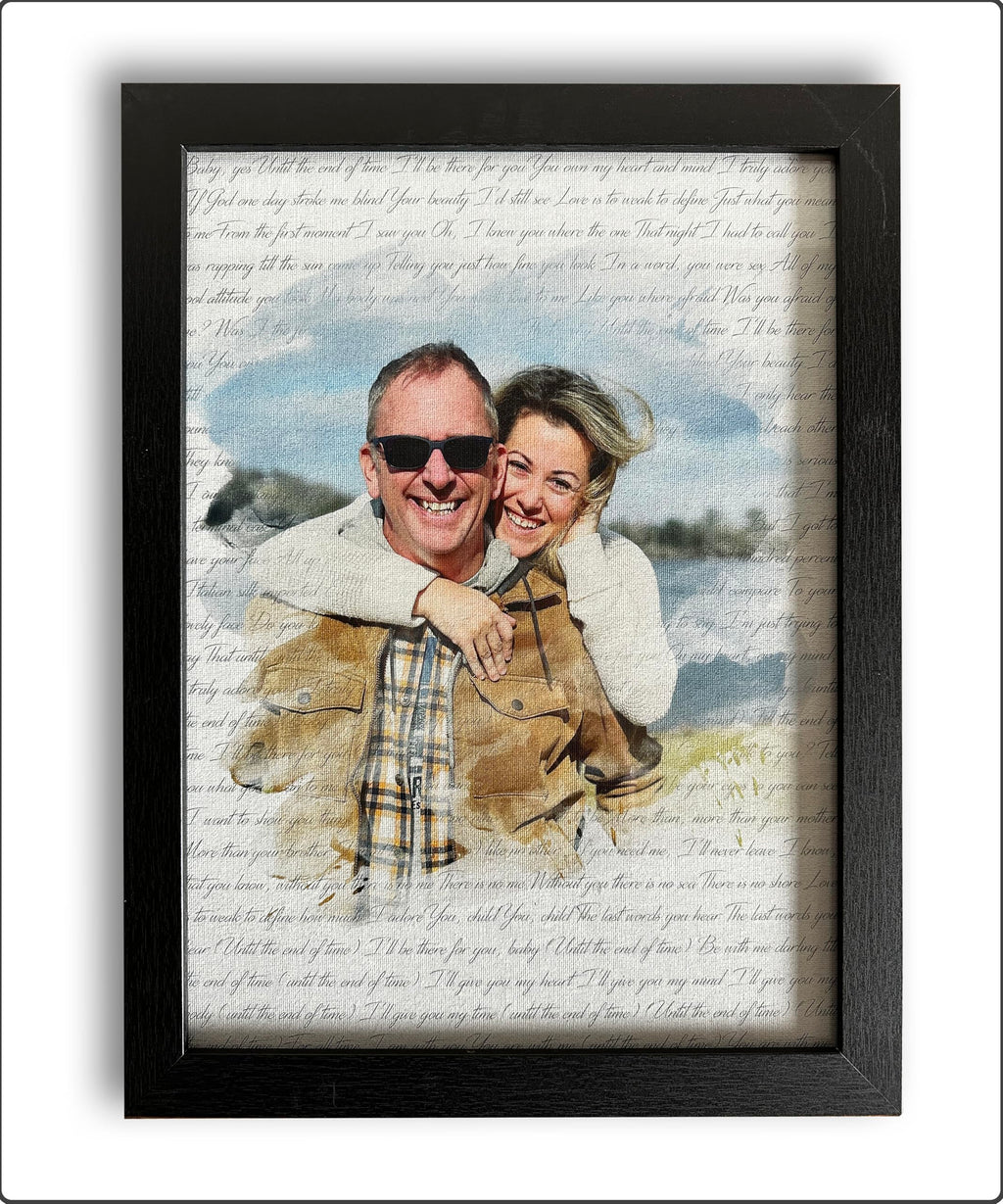 Personalized Song Lyrics Wall Art - Custom Wedding Photo Couples - First Anniversary Wedding Gift for Him or Her - Wedding Song Lyrics - 1 Year Gift for Wife or Husband - Canvas board and Framed