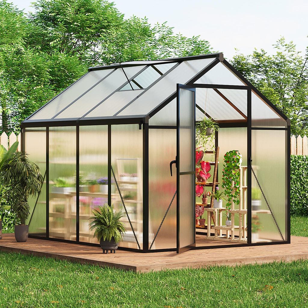 6×8FT Greenhouses for Outdoors, Aluminum Polycarbonate Greenhouses with Roof Vent - Heavy-Duty Walk-in Green Houses for All-Season Backyard Gardening