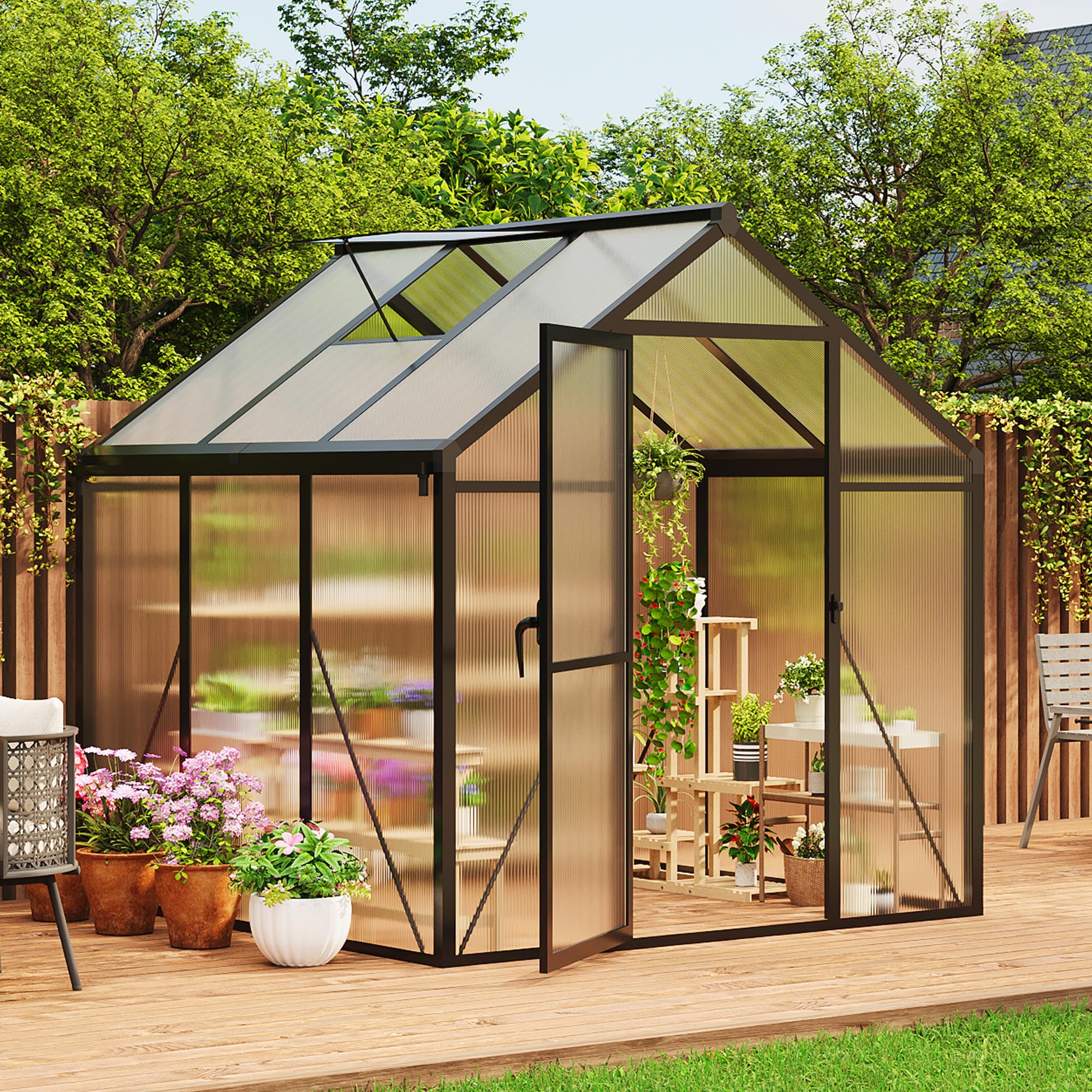 8×10 FT Greenhouse, Large Walk in Greenhouses for Outdoors and Garden Planting, Polycarbonate Greenhouse with Enhanced Aluminum Frame, Green Houses with Quick Setup Structure and Roof Vent, Green