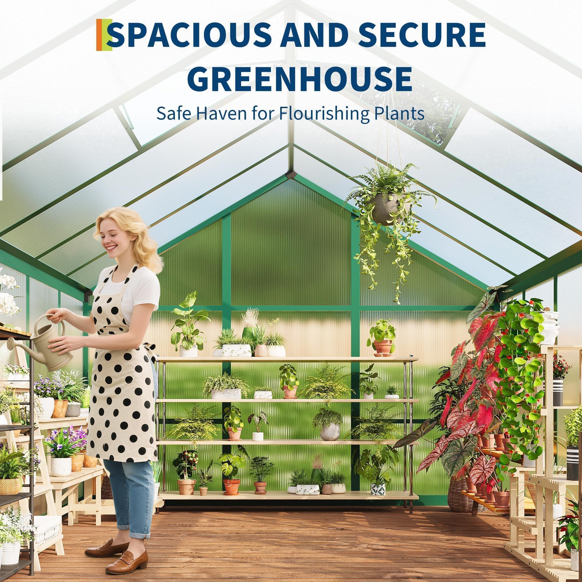 6×8FT Greenhouses for Outdoors, Aluminum Polycarbonate Greenhouses with Roof Vent - Heavy-Duty Walk-in Green Houses for All-Season Backyard Gardening