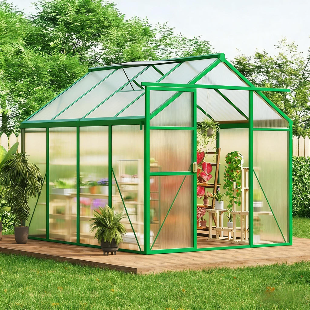 6×8FT Greenhouses for Outdoors, Aluminum Polycarbonate Greenhouses with Roof Vent - Heavy-Duty Walk-in Green Houses for All-Season Backyard Gardening