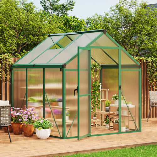 8×10 FT Greenhouse, Large Walk in Greenhouses for Outdoors and Garden Planting, Polycarbonate Greenhouse with Enhanced Aluminum Frame, Green Houses with Quick Setup Structure and Roof Vent, Green