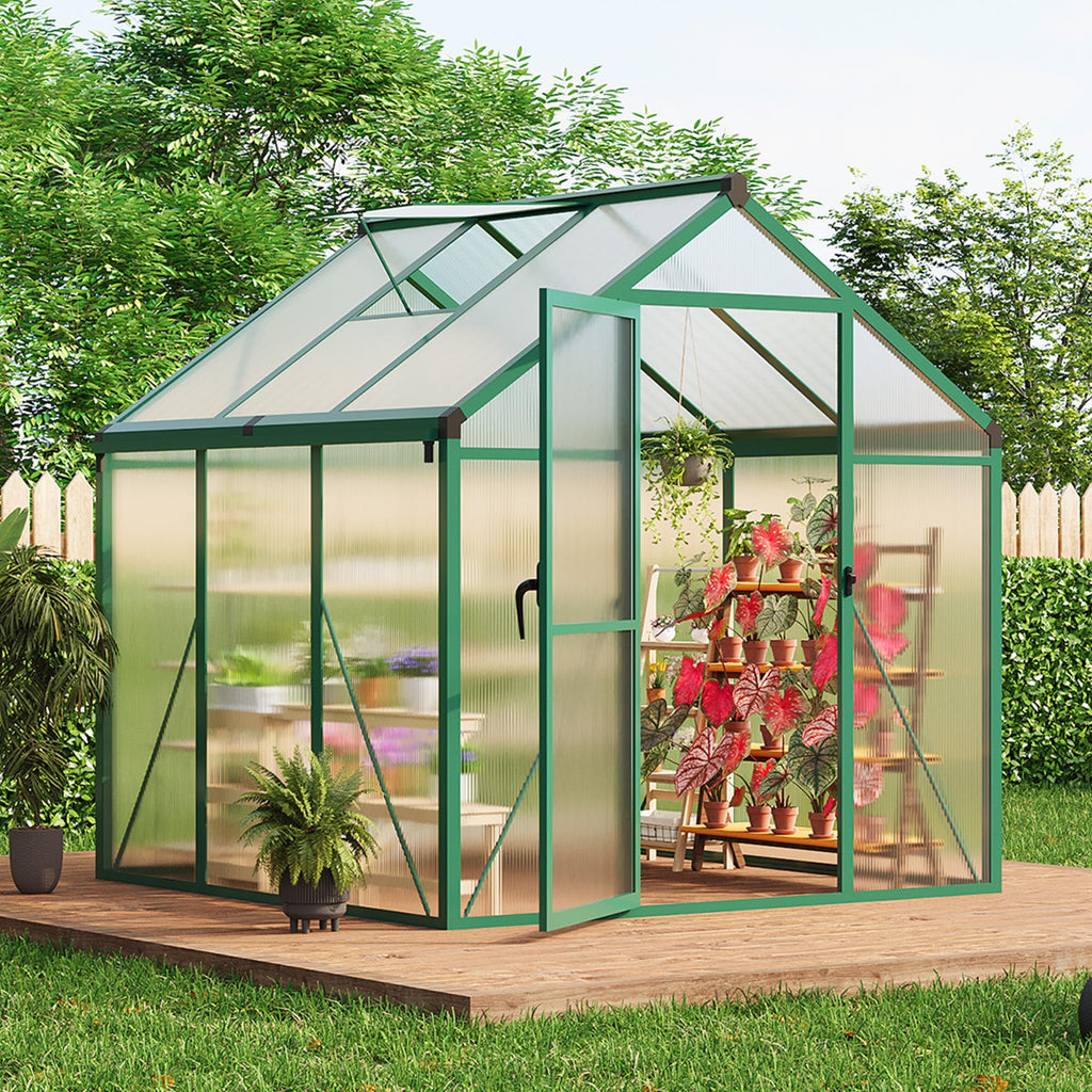 8×10 FT Greenhouse, Large Walk in Greenhouses for Outdoors and Garden Planting, Polycarbonate Greenhouse with Enhanced Aluminum Frame, Green Houses with Quick Setup Structure and Roof Vent, Green