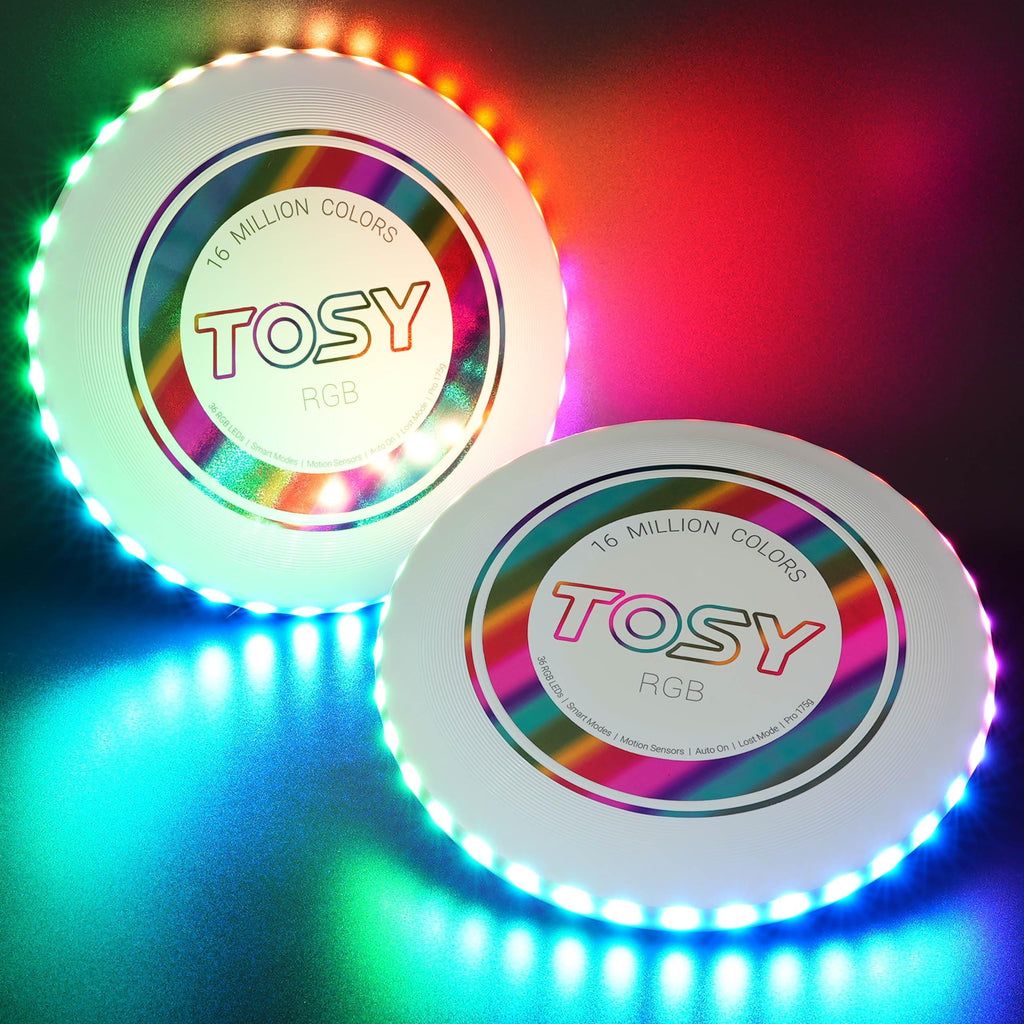 TOSY Flying Disc - 108 RGB Multicolor or 36 Monocolor LEDs, Super Bright, Smart Modes, Cool Valentine Easter Gift, Camping Toy for Kid/Teen/Adult, Auto Light Up, Rechargeable, Waterproof, 175g - Unique Gift Market