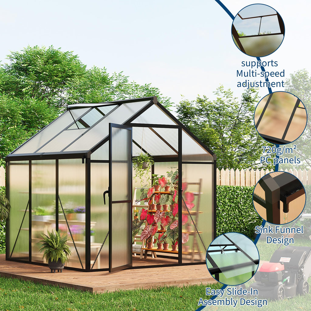 8×10 FT Greenhouse, Large Walk in Greenhouses for Outdoors and Garden Planting, Polycarbonate Greenhouse with Enhanced Aluminum Frame, Green Houses with Quick Setup Structure and Roof Vent, Green