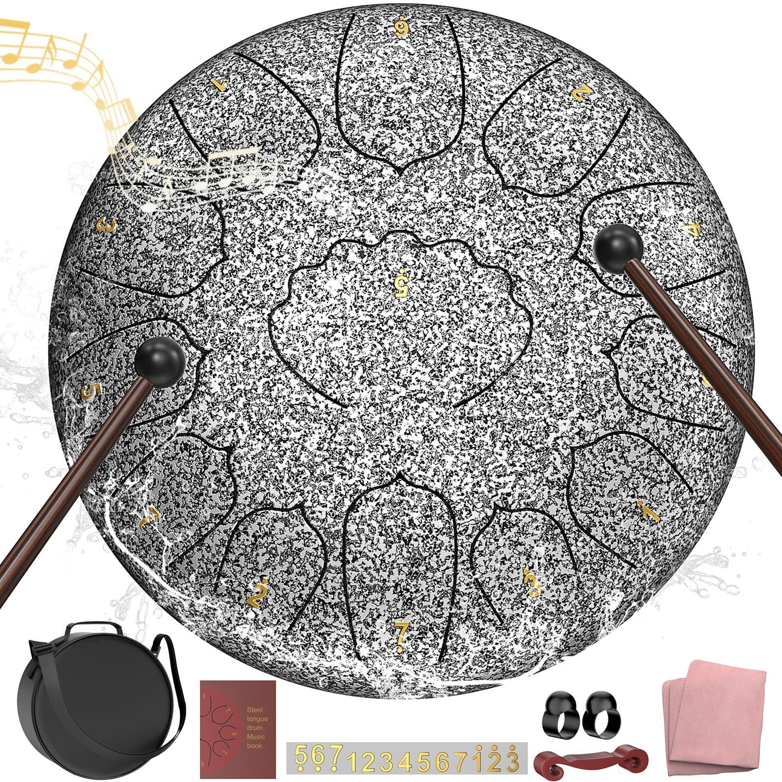 Rain Drum for Outside Garden, 6 Inches 8 Notes Steel Tongue Chakra Drums, Waterproof Meditation Rain Chime, Musical Instruments for Adult Gift with Bag, Music Book, Drum Mallets (Green) - Unique Gift Market