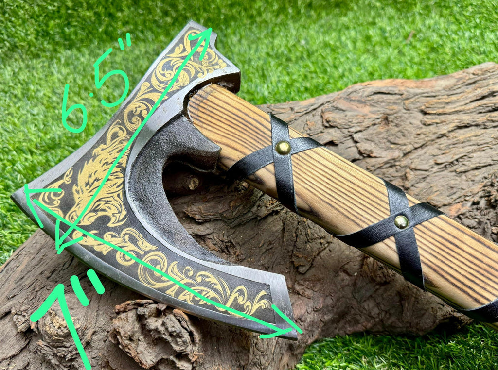 Poshland AX-7001 Custom Gift Forged Carbon Steel Viking Axe with Rose Wood Shaft, Double Edge Axe - Unique Gift Market