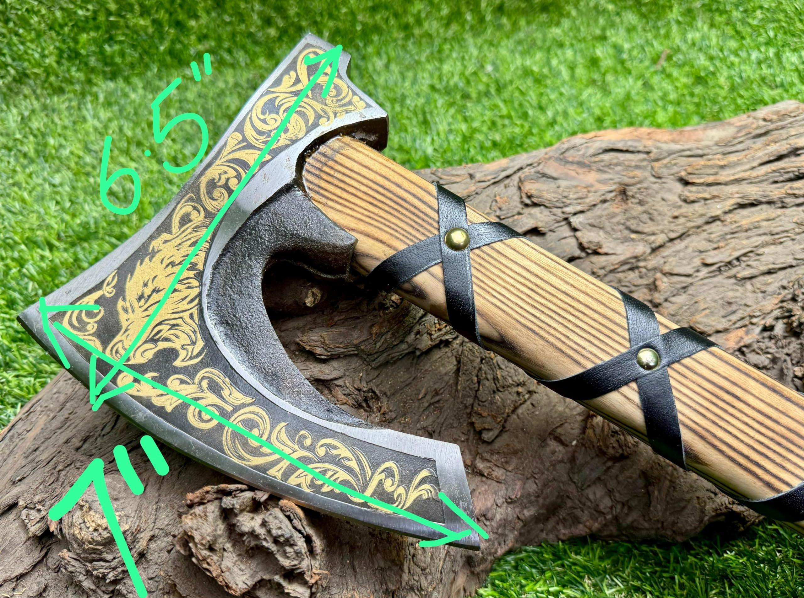 Poshland AX-7001 Custom Gift Forged Carbon Steel Viking Axe with Rose Wood Shaft, Double Edge Axe - Unique Gift Market
