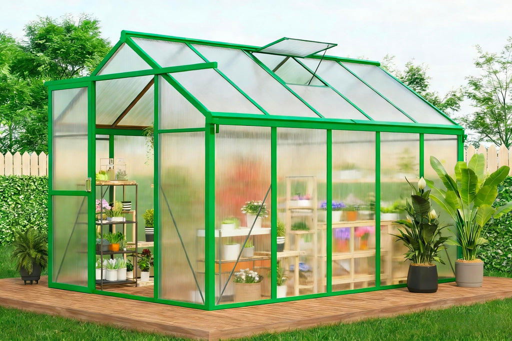 6×8FT Greenhouses for Outdoors, Aluminum Polycarbonate Greenhouses with Roof Vent - Heavy-Duty Walk-in Green Houses for All-Season Backyard Gardening