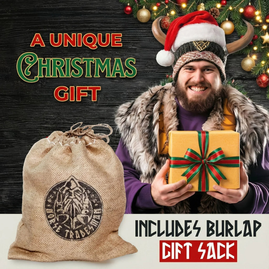 Norse Tradesman Original LG Viking Drinking Horn Mug - 100% Authentic Beer Horn Tankard With Natural Surface & Burlap Gift Sack | The Original, Low Polish, approx. 16 oz - Unique Gift Market