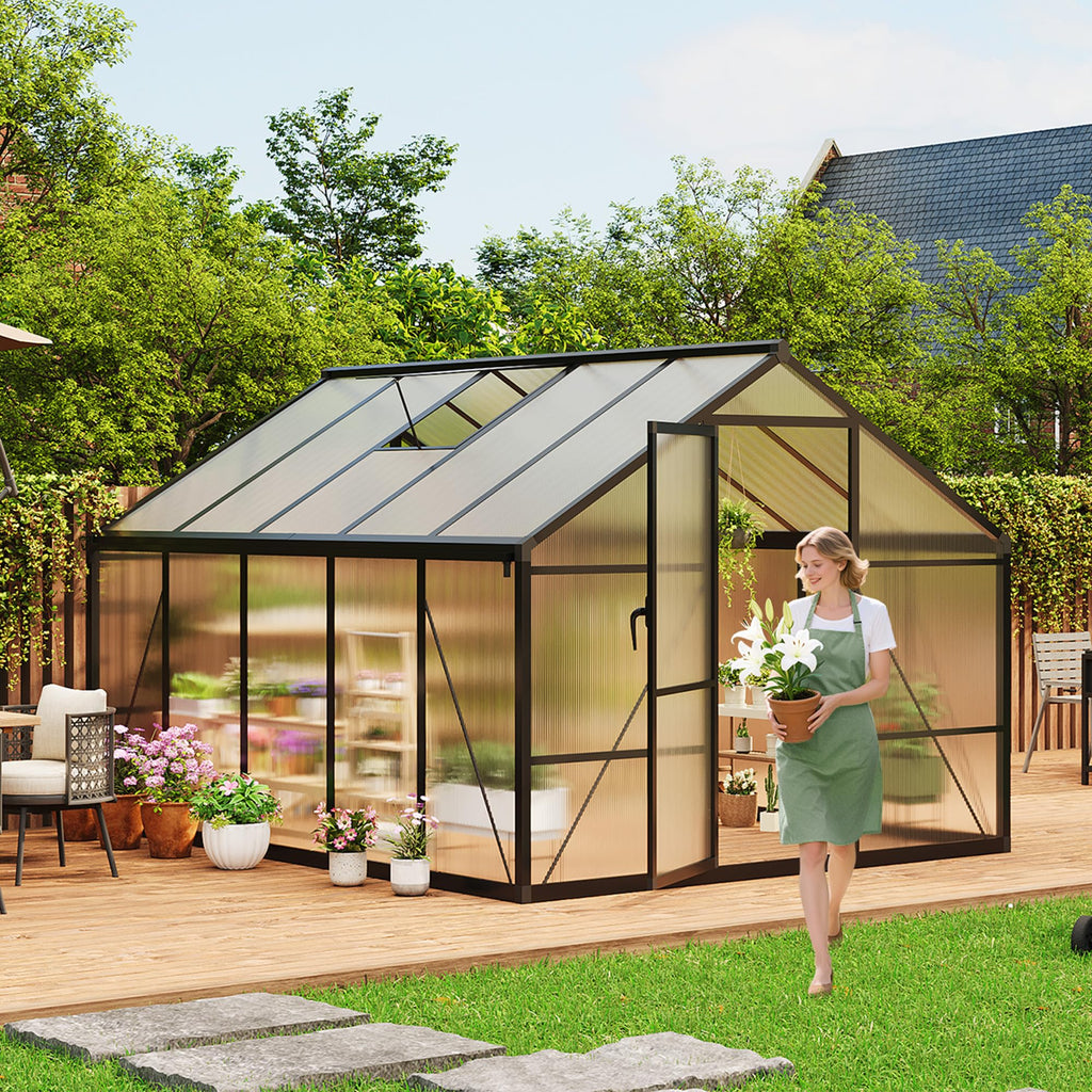 8×10 FT Greenhouse, Large Walk in Greenhouses for Outdoors and Garden Planting, Polycarbonate Greenhouse with Enhanced Aluminum Frame, Green Houses with Quick Setup Structure and Roof Vent, Green