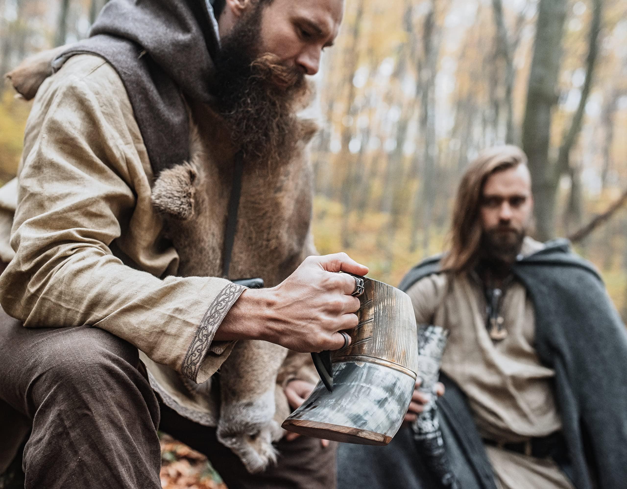 Norse Tradesman Original LG Viking Drinking Horn Mug - 100% Authentic Beer Horn Tankard With Natural Surface & Burlap Gift Sack | The Original, Low Polish, approx. 16 oz - Unique Gift Market