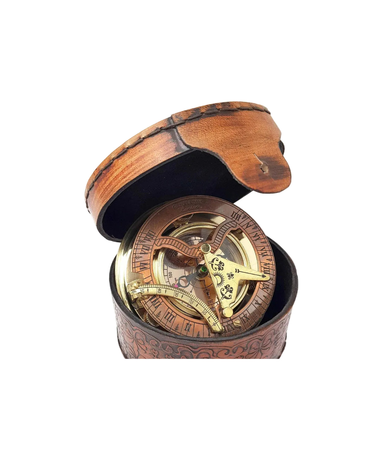Brass Nautical - Antique Brass & Copper Sundial Compass, Sundial Clock in Box Gift Sun Clock Ship Replica Watch - Unique Gift Market