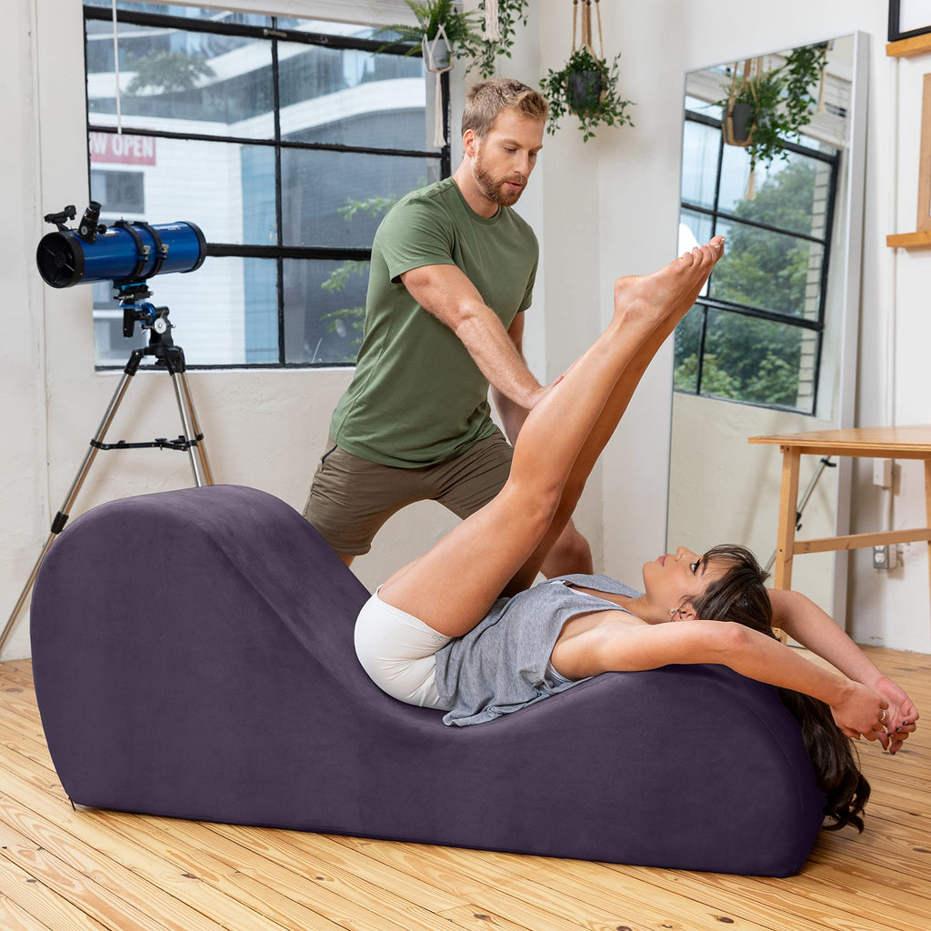 Avana Sleek Chaise Lounge for Yoga, Stretching, Relaxation-Made in The USA, 60D x 18W x 26H Inch, Ink Blue