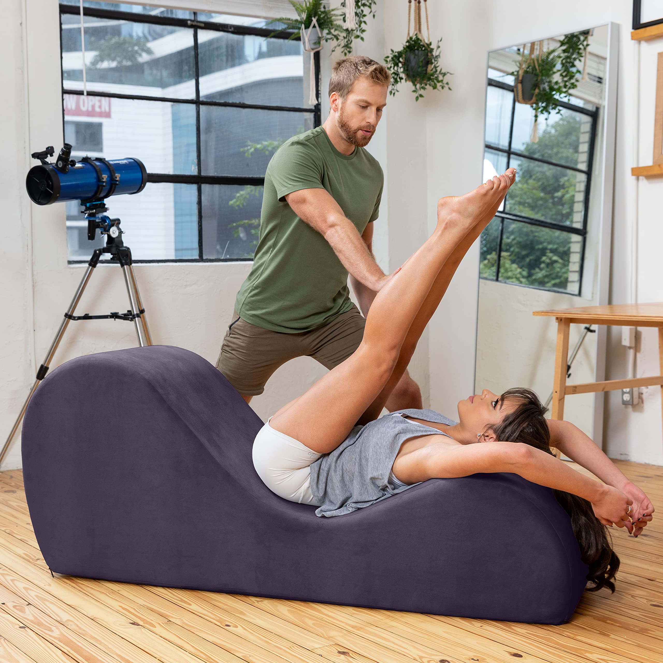 Avana Sleek Chaise Lounge for Yoga, Stretching, Relaxation-Made in The USA, 60D x 18W x 26H Inch, Ink Blue