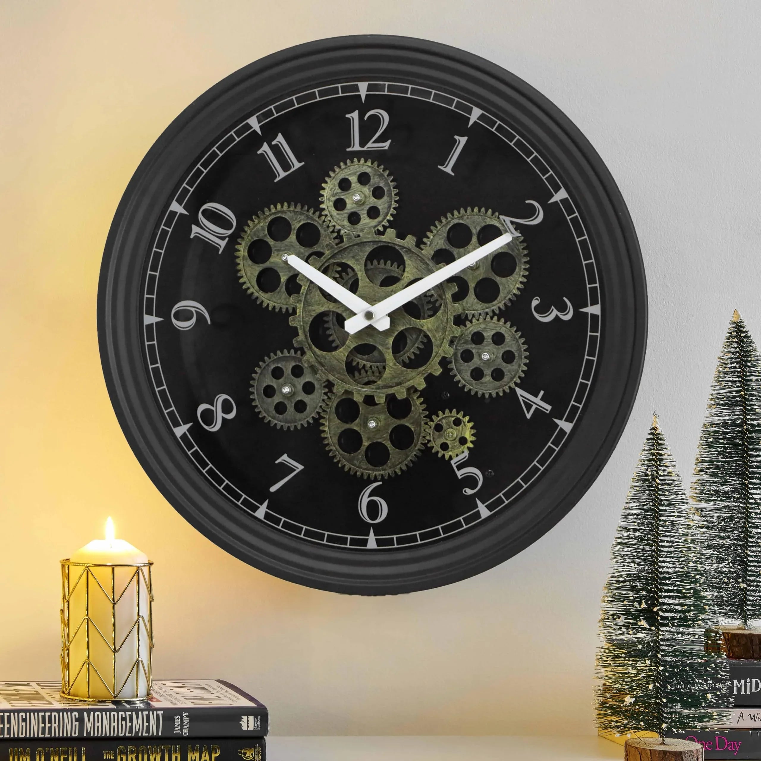 CLXEAST 24 Inch Large Moving Gear Wall Clock for Farmhouse Living Room Decor,Vintage Industrial Bronze Gold Metal Wall Clock for Home Office,House Warming Gifts New Home - Unique Gift Market