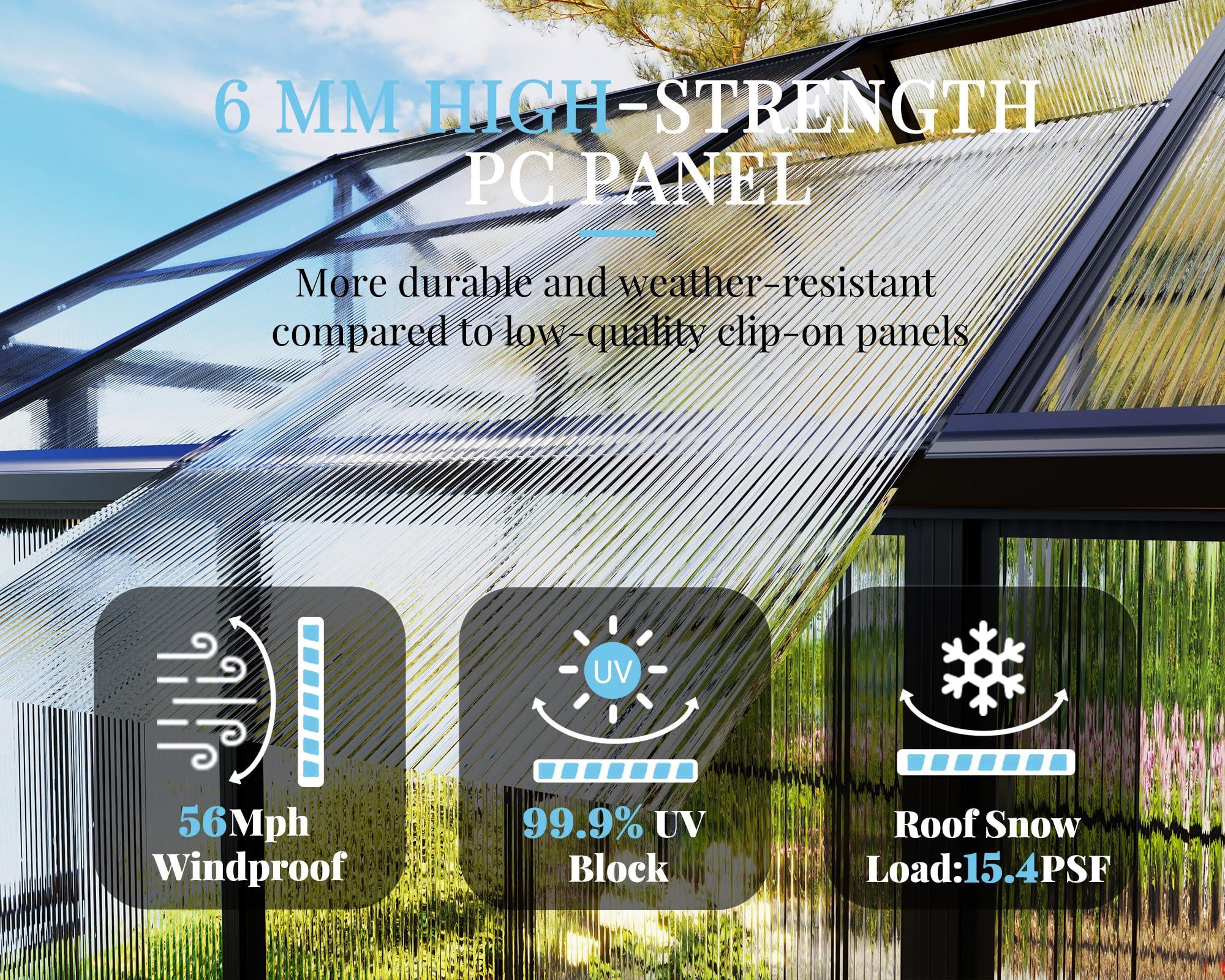 Jocisland 8x12x7.5 FT Greenhouse - Outdoor Aluminum Polycarbonate Greenhouse with Ventilation and Rain Gutter, 4 Swing Doors with Hook, Walk in Greenhouse for Outdoors Backyard Garden, Black - Unique Gift Market