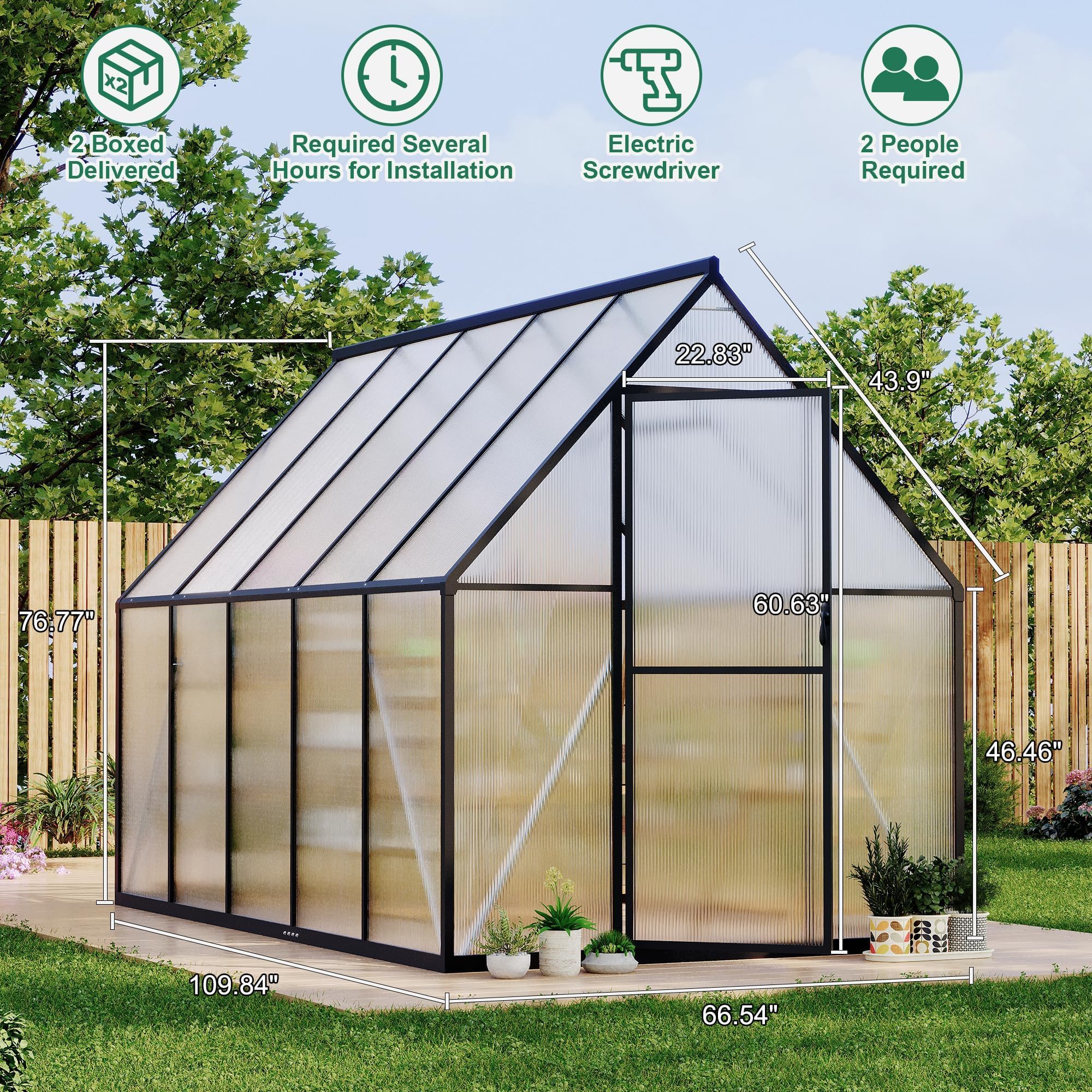 6×8FT Greenhouses for Outdoors, Aluminum Polycarbonate Greenhouses with Roof Vent - Heavy-Duty Walk-in Green Houses for All-Season Backyard Gardening